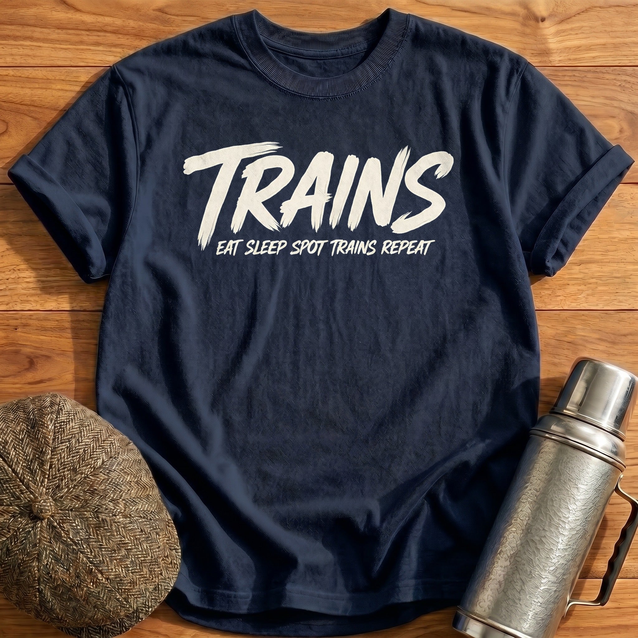 Eat Sleep Spot Trains Repeat 60 T-Shirt - Navy