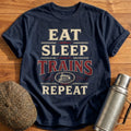 Eat Sleep Trains Repeat Train Enthusiast Vintage - Navy
