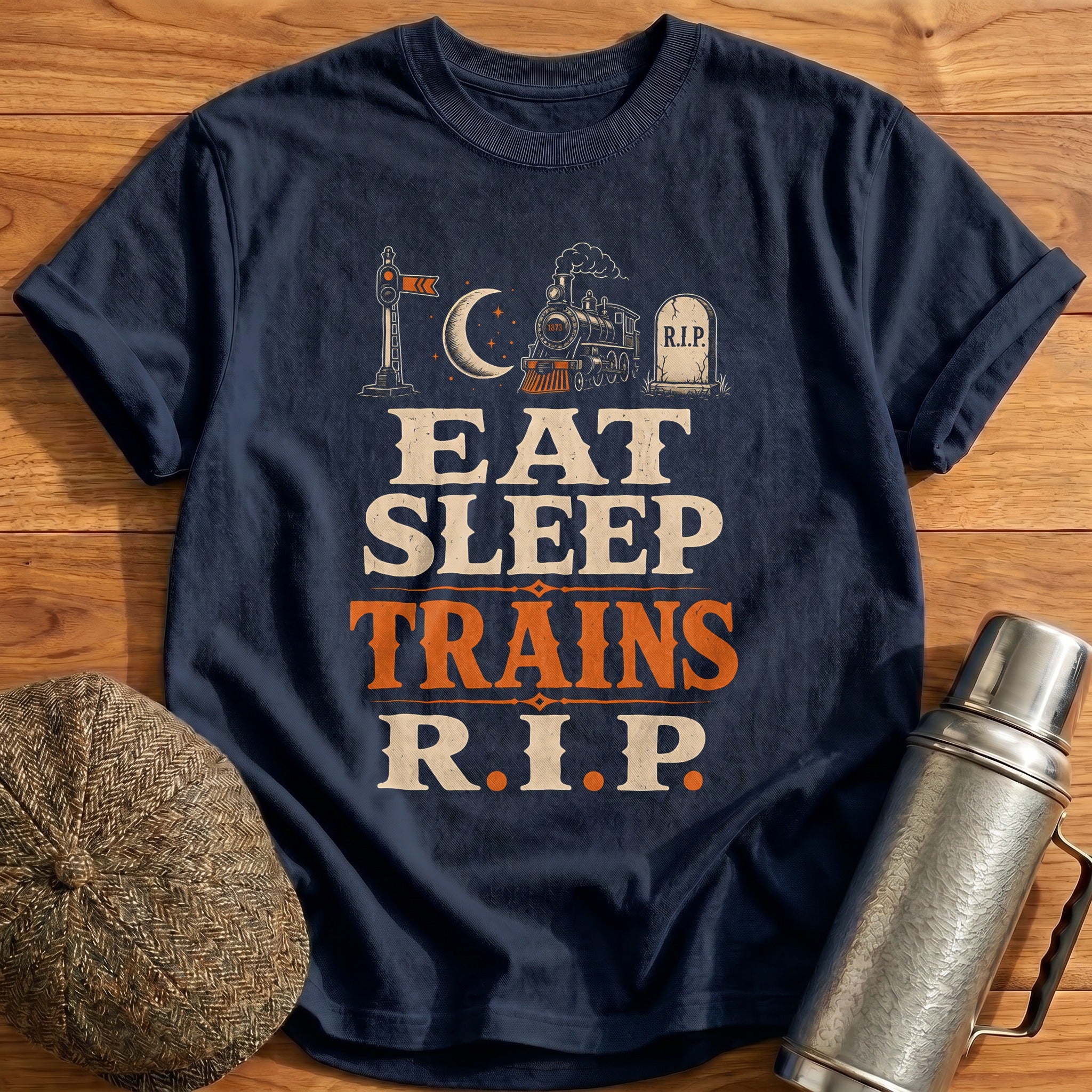 Eat Sleep Trains Rip T-Shirt - Navy
