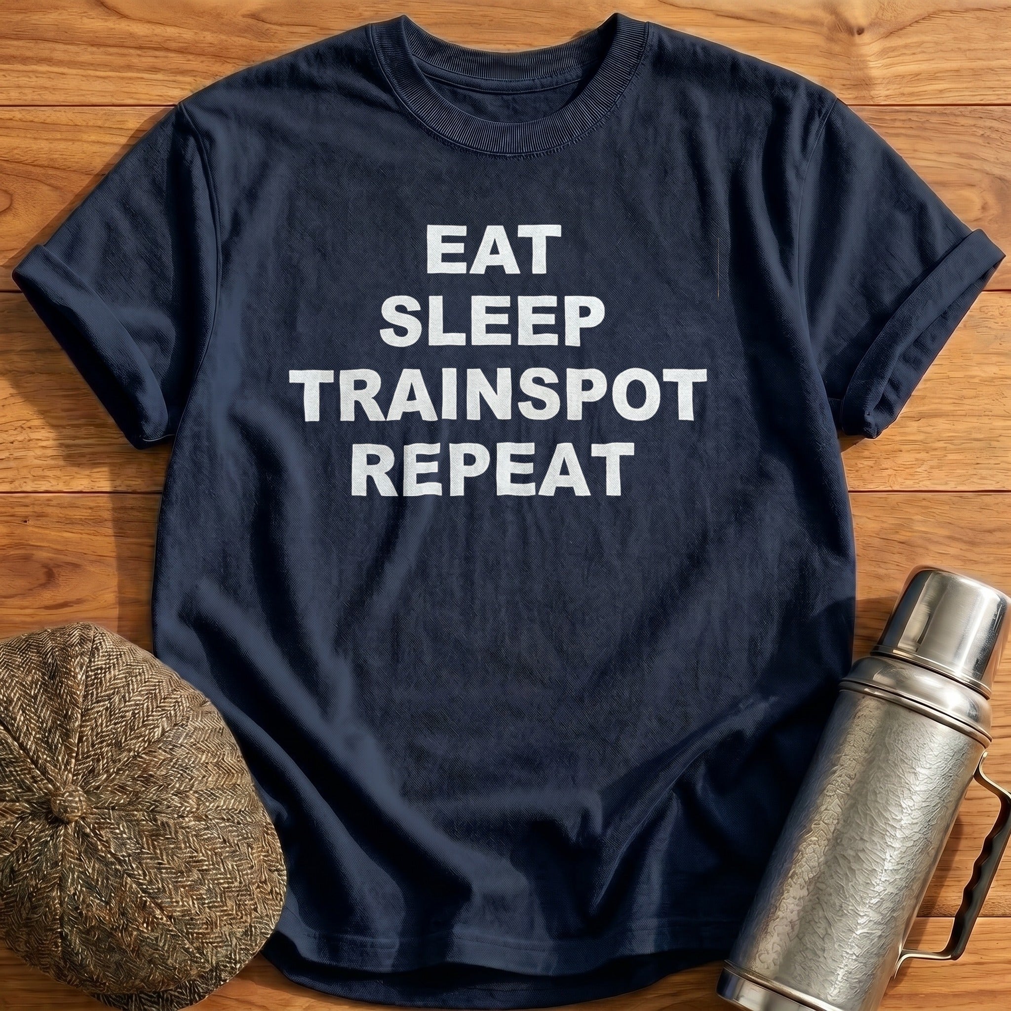 Eat Sleep Trainspot Repeat T-Shirt - Navy