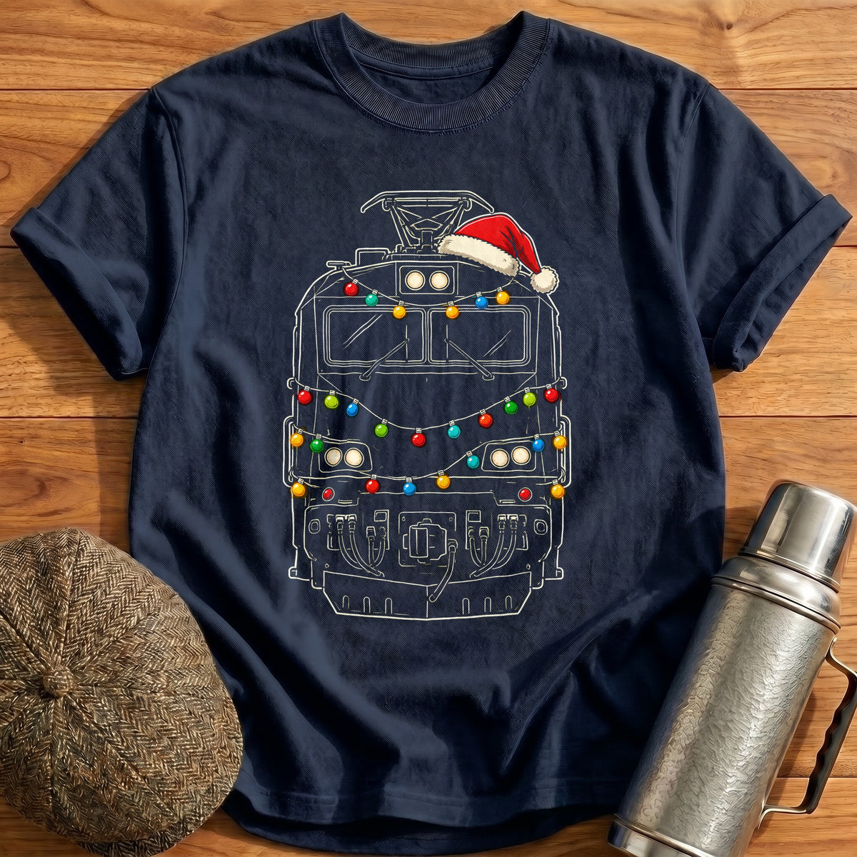 Electric Locomotive Christmas Lights 29 T-Shirt - Navy