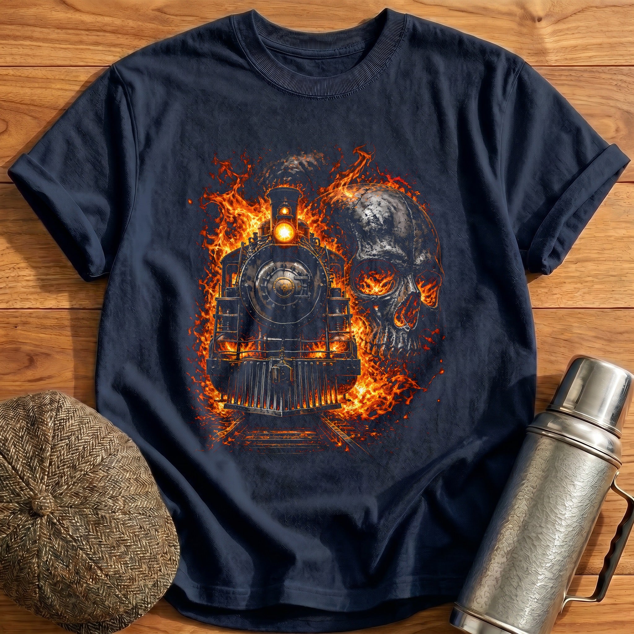 Flaming Steam Skull 32 - Navy