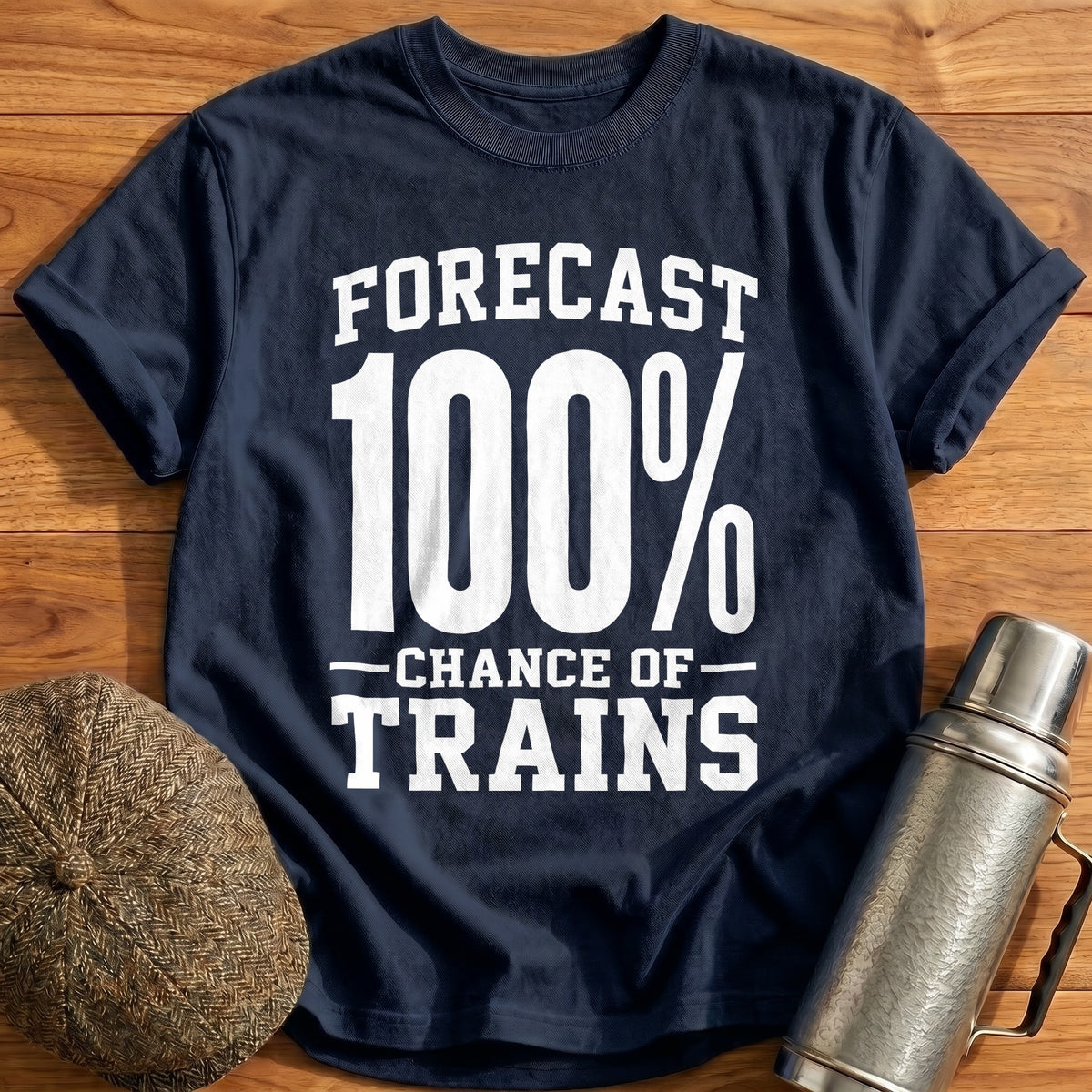 Forecast 100 Percent Chance Of Trains 35 T-Shirt - Navy