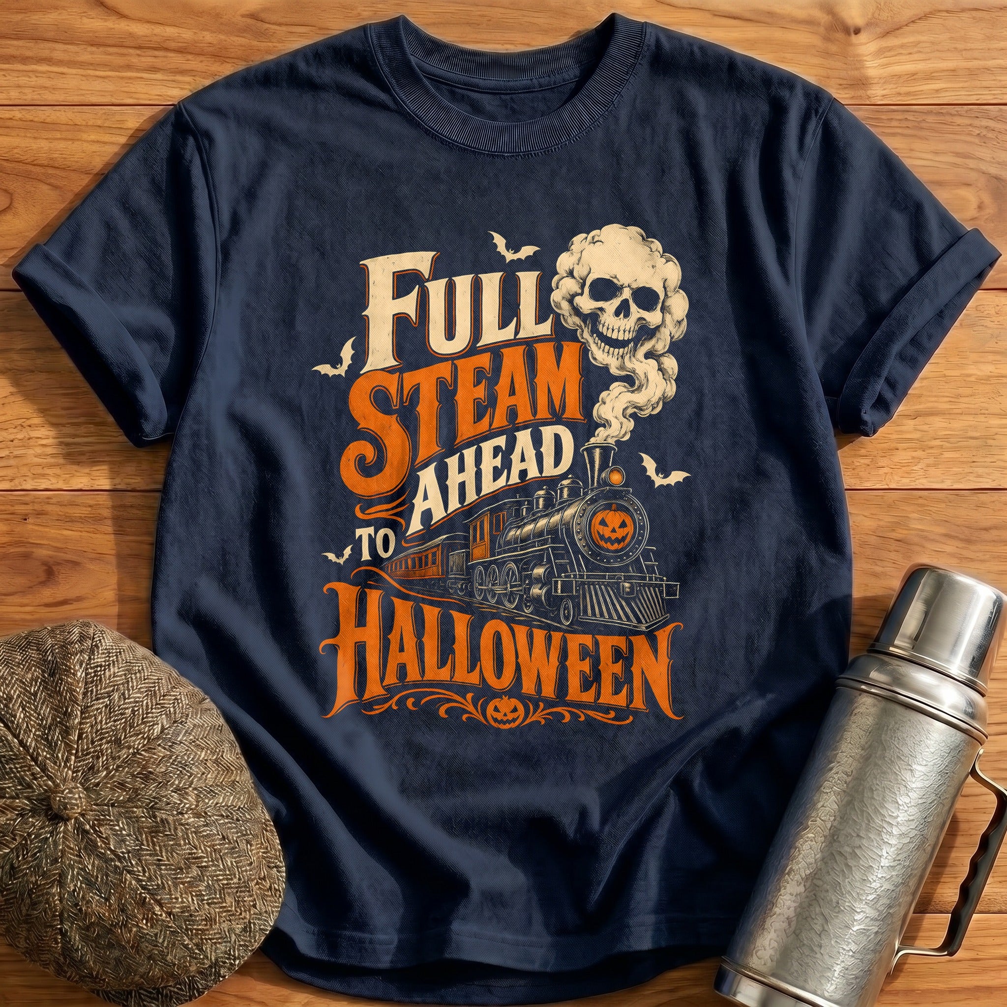Full Steam Ahead To Halloween T-Shirt - Navy