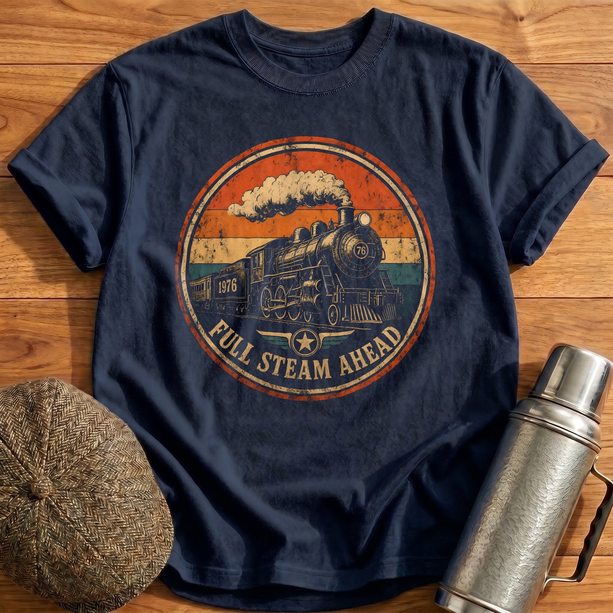 Full Steam Ahead Train Vintage - Navy