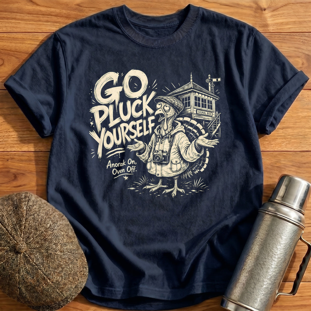 Go Pluck Yourself Anorak On Oven Off 8 T-Shirt - Navy