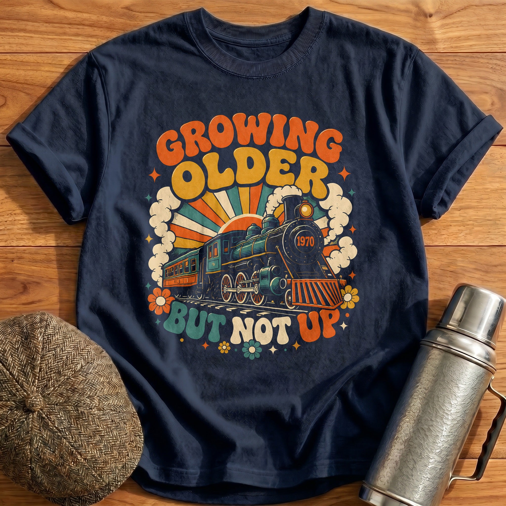 Growing Older But Not Up Vintage Train - Navy