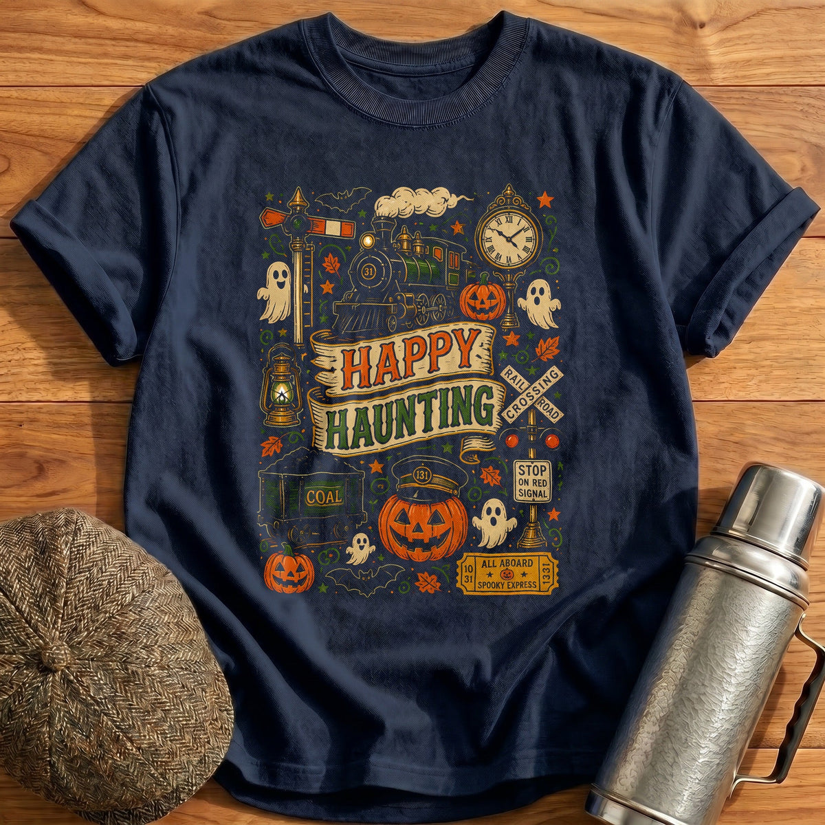 Happy Haunting Doodle 36 Kids T-Shirt - Navy