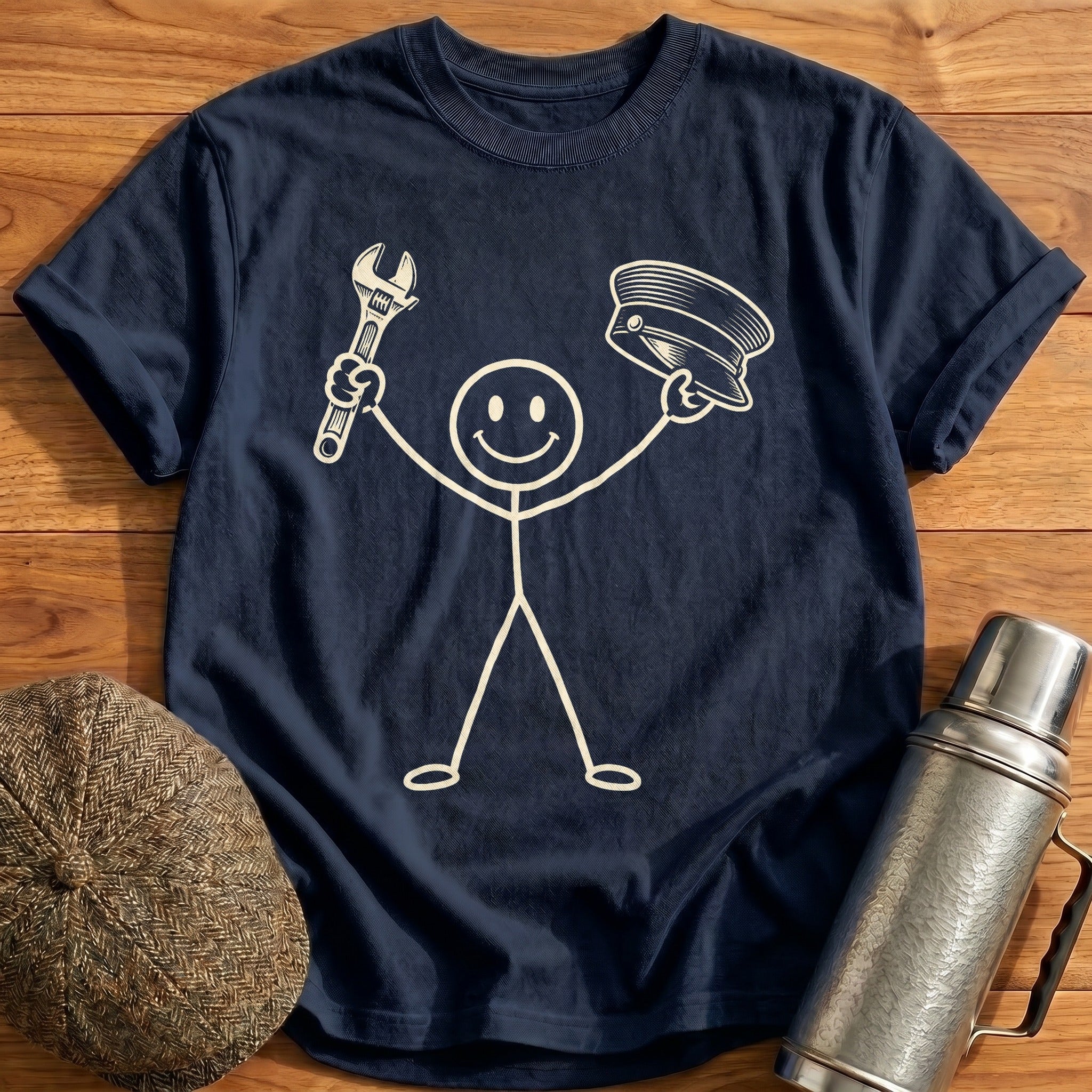 Happy Train Stick Man T-Shirt - Navy