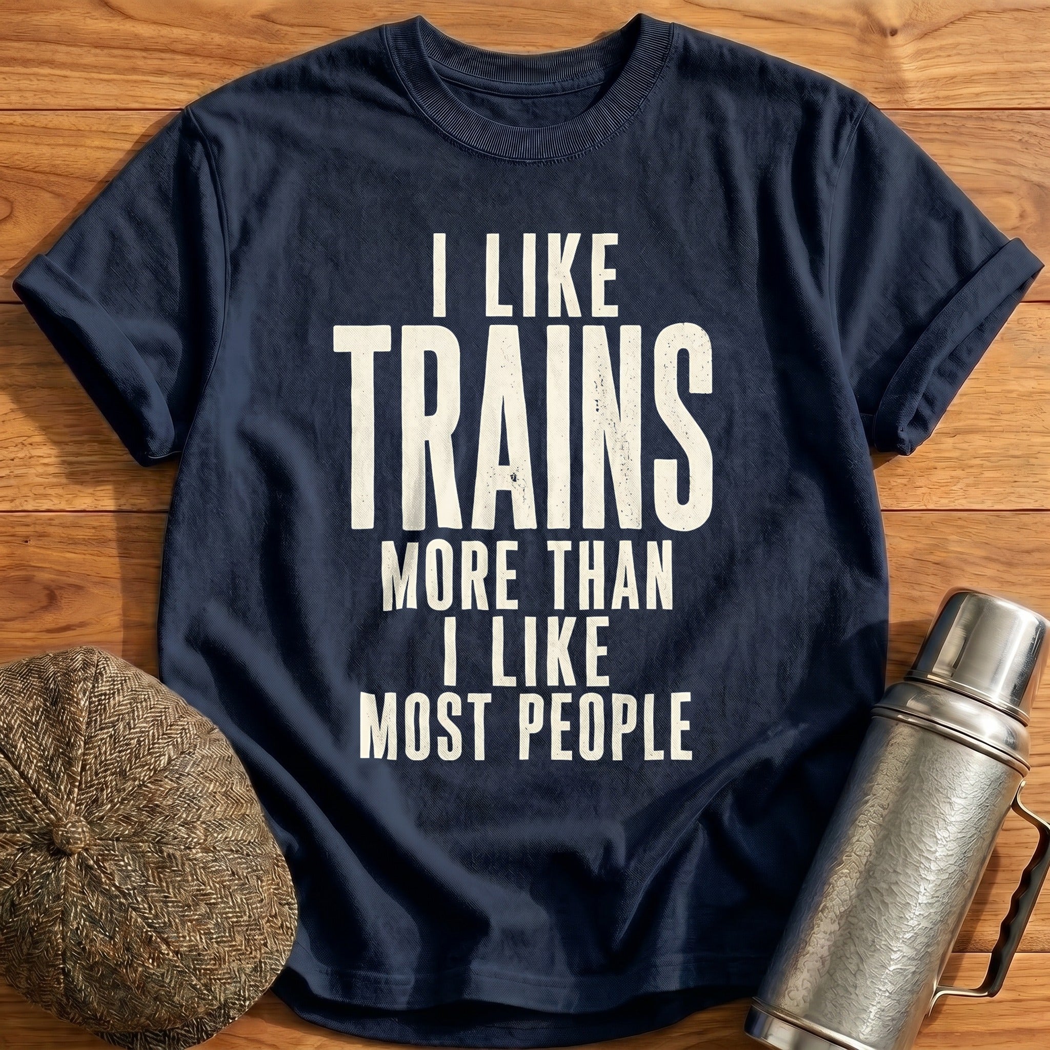 I Like Trains More Than Most People 43 T-Shirt - Navy