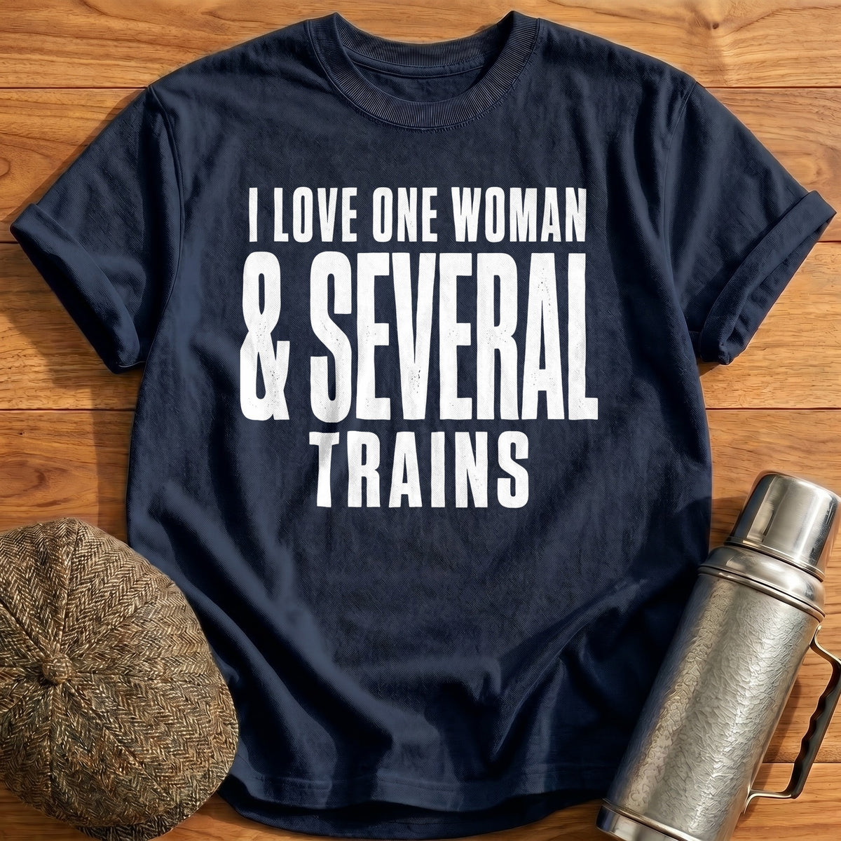 I Love One Woman And Several Trains 60 T-Shirt - Navy