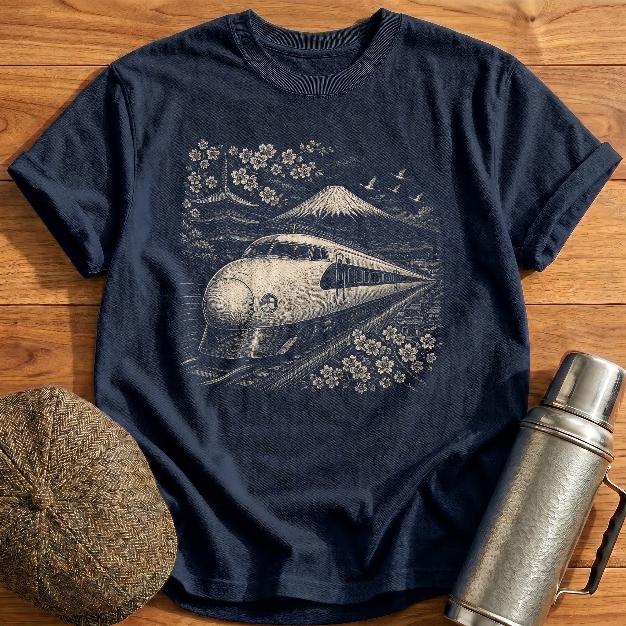 Japanese Shinkansen Bullet Train T-Shirt - Navy