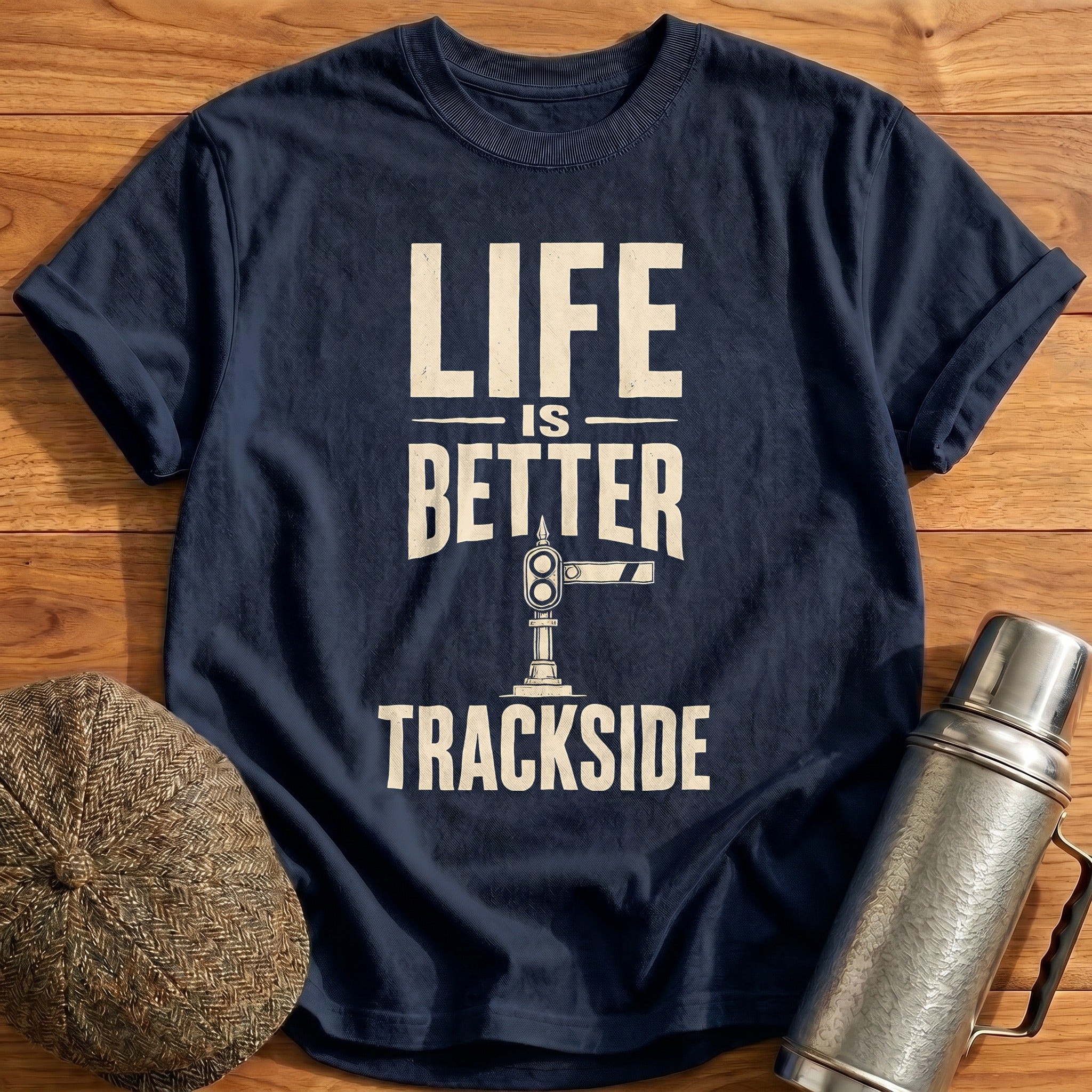 Life Is Better Trackside Railroad Enthusiast - Navy