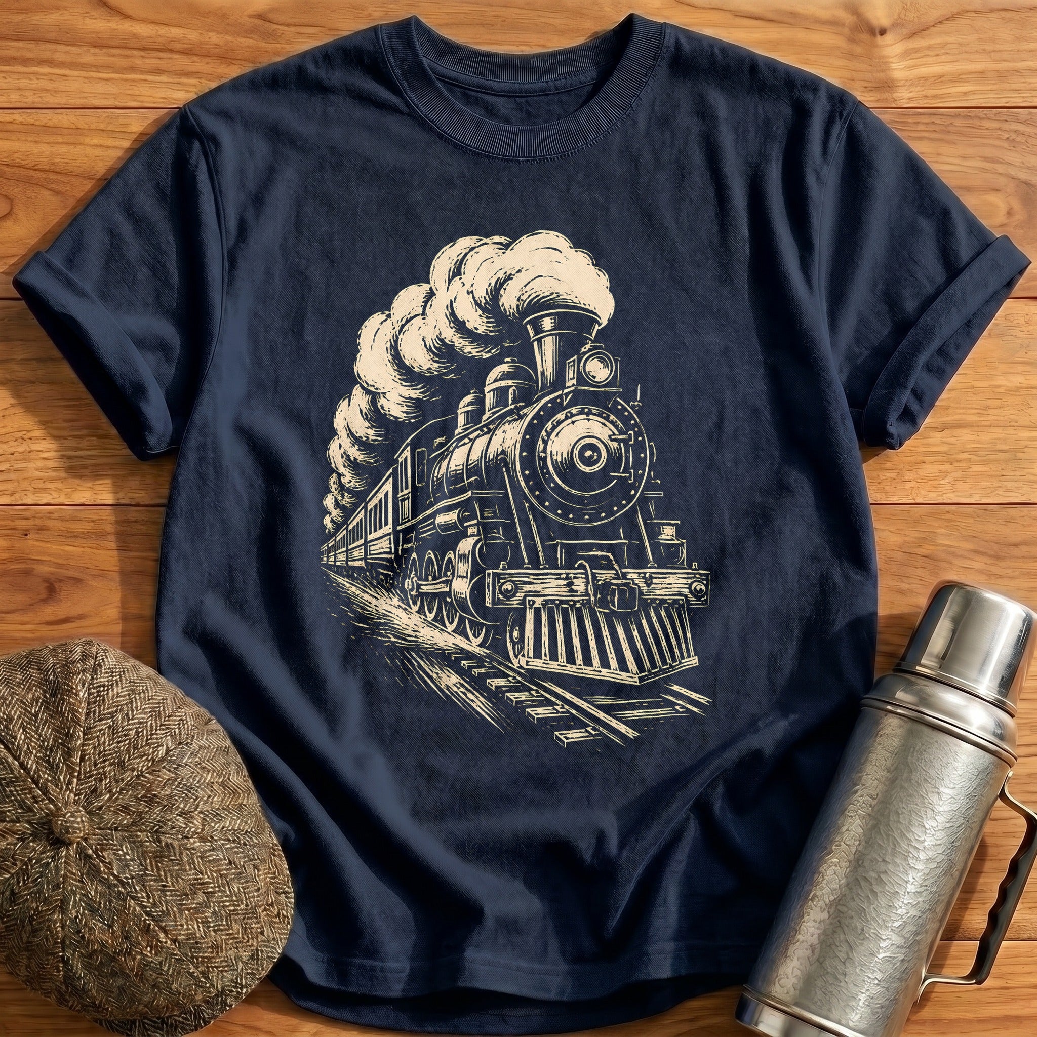 Linocut Steam 18 T-Shirt - Navy