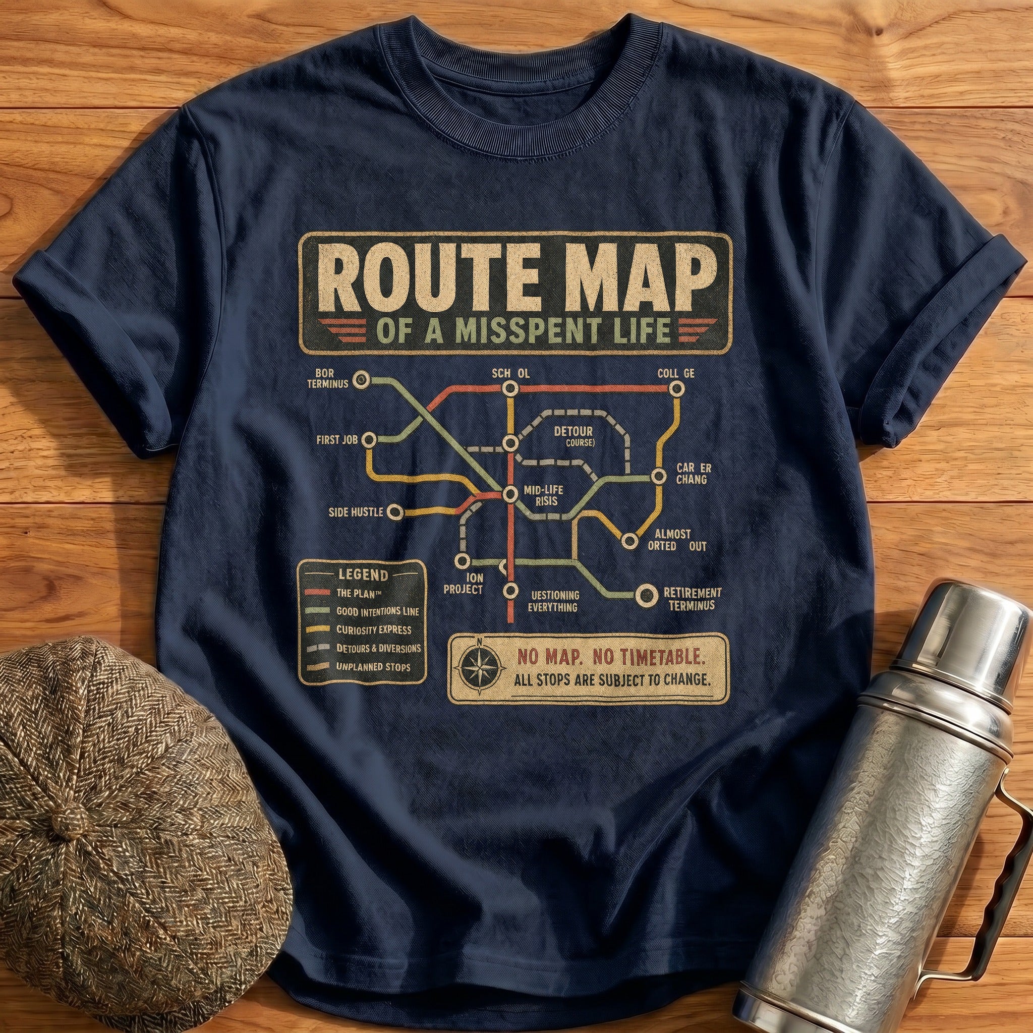 Misspent Life Map T-Shirt - Navy