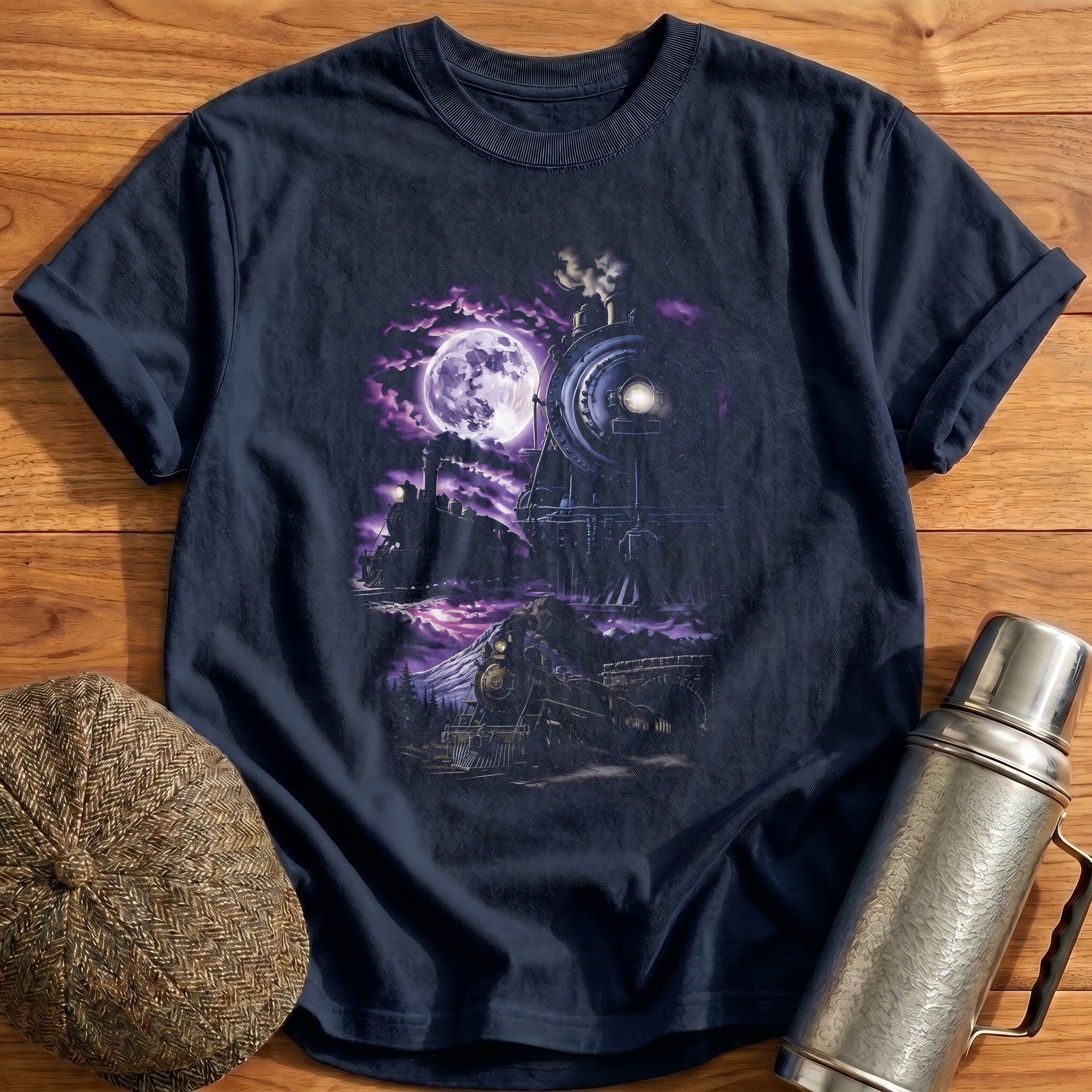 Moonlit Steam Trains Railway Enthusiast - Navy