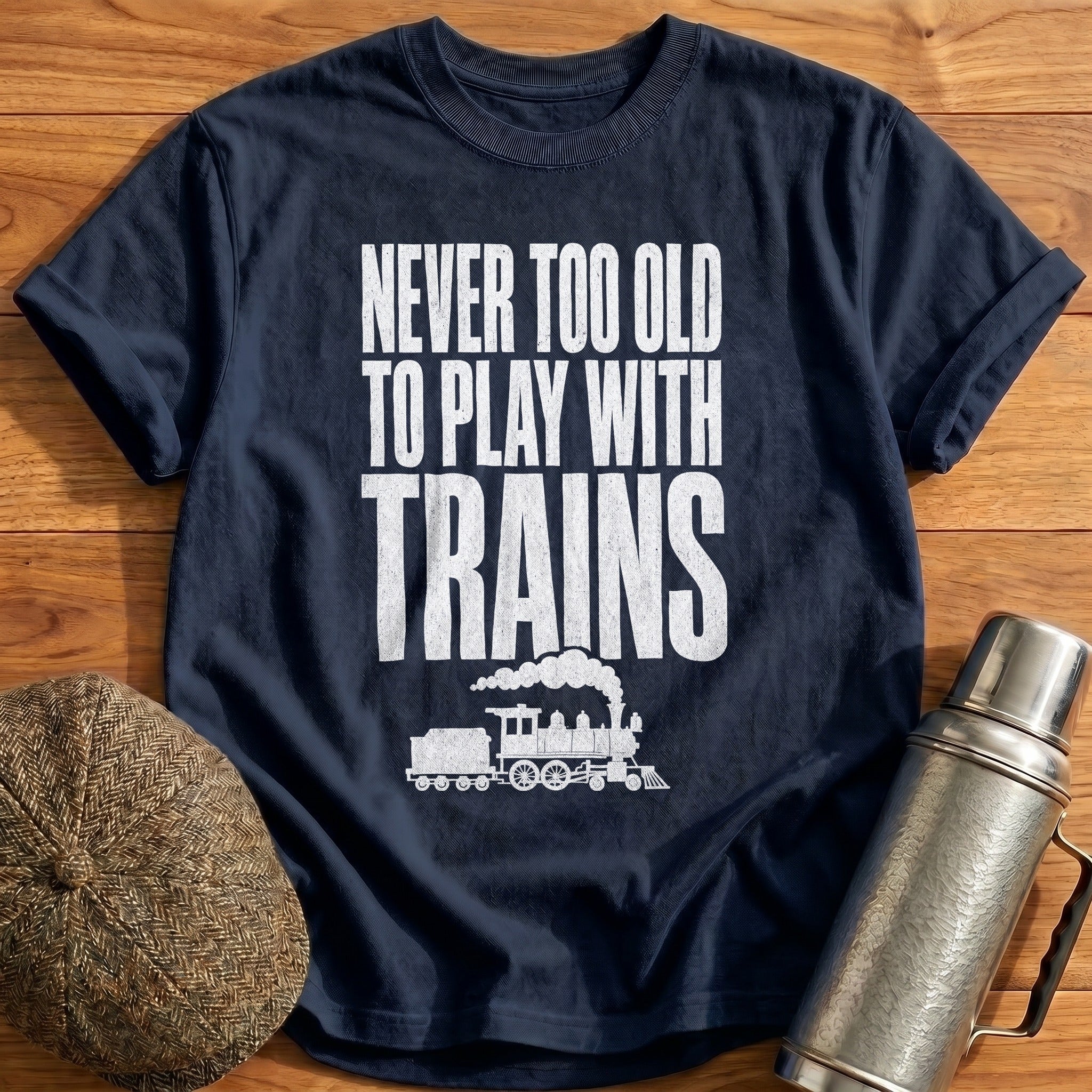 Never Too Old To Play With Trains Loco 2 T-Shirt - Navy
