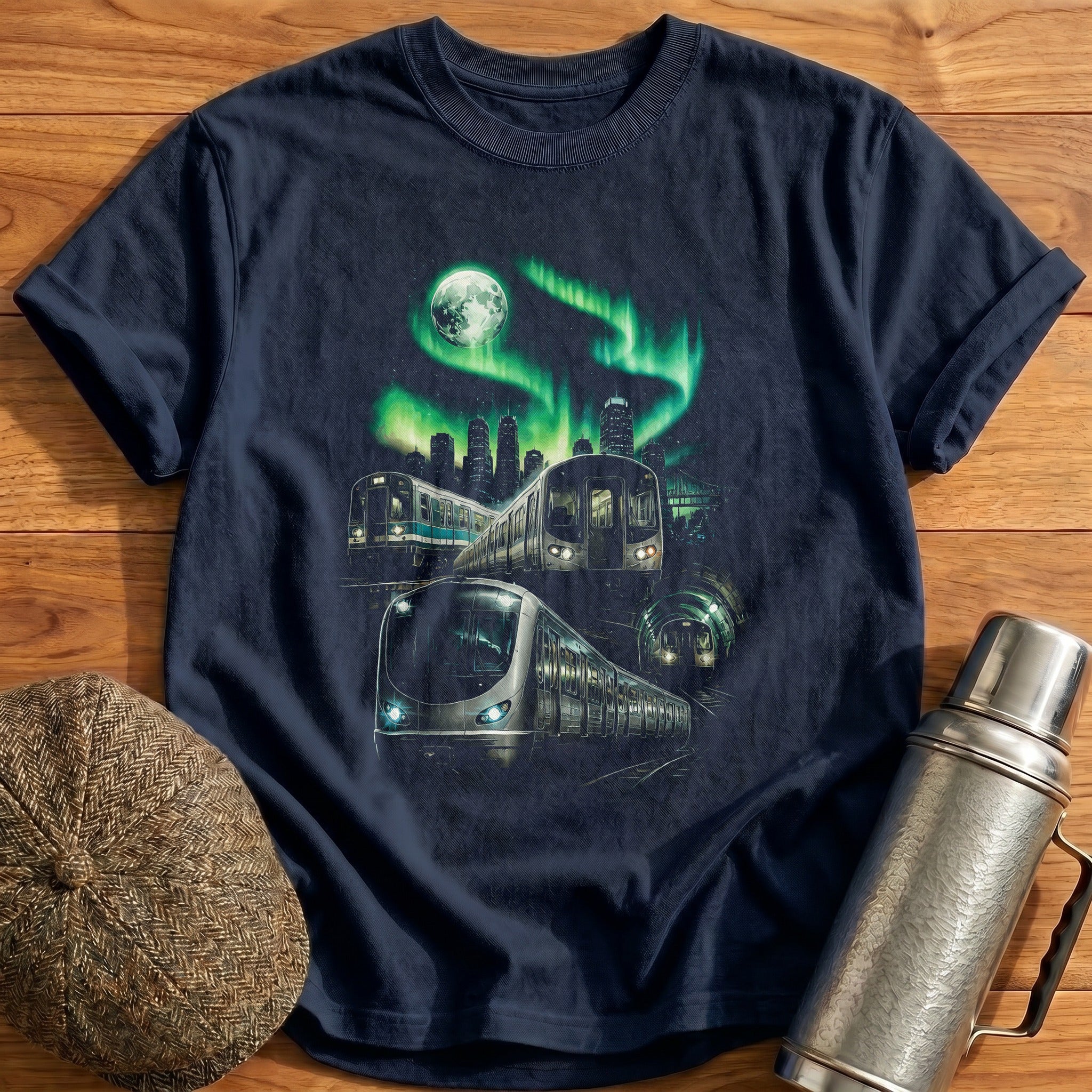 Northern Lights Train Commuter Night Sky - Navy
