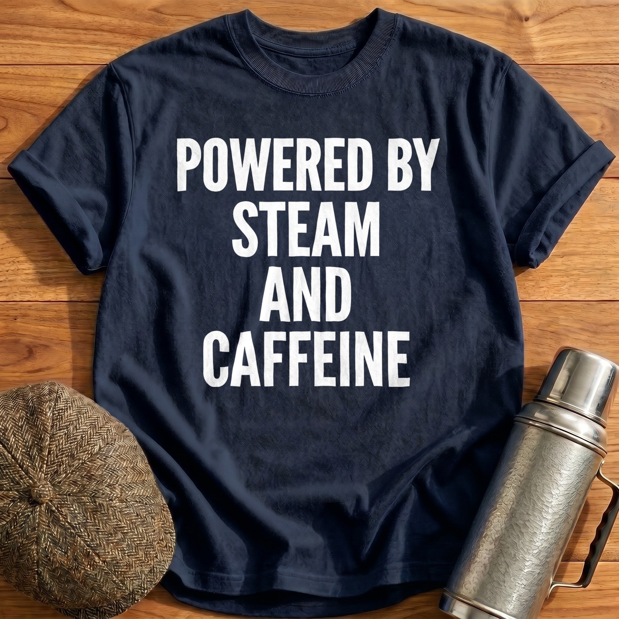 Powered By Steam And Caffeine T-Shirt - Navy