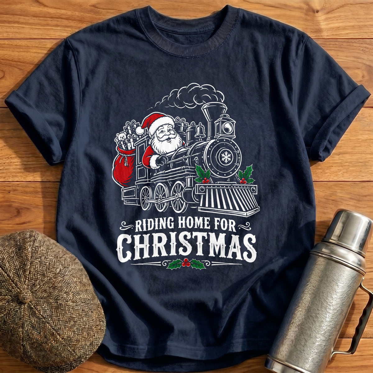 Riding Home For Christmas 36 T-Shirt - Navy