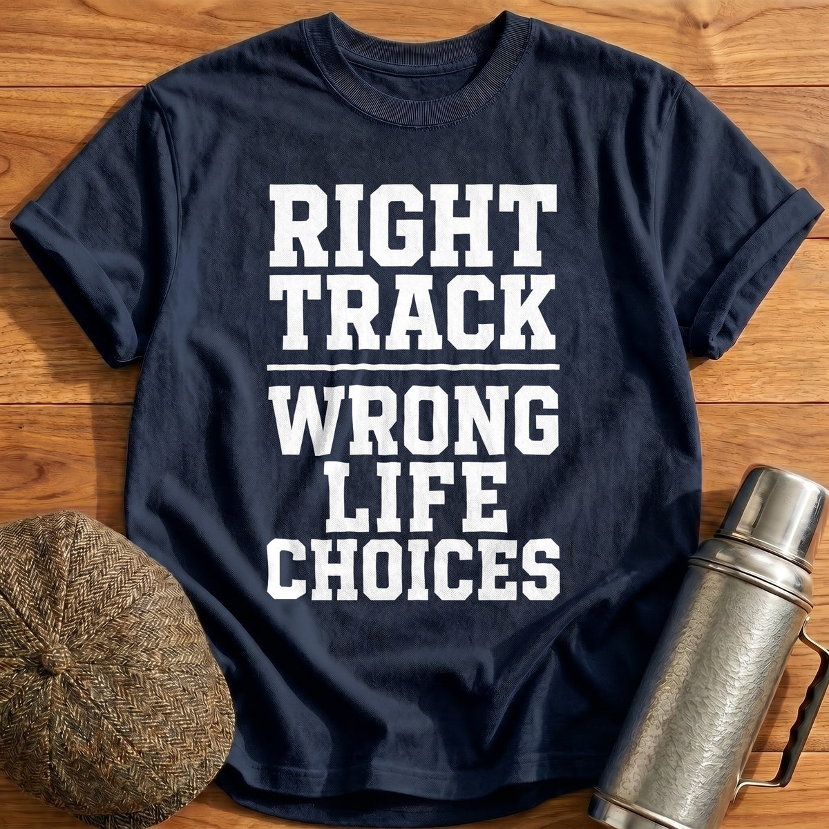 Right Track Wrong Life Choices 74 T-Shirt - Navy