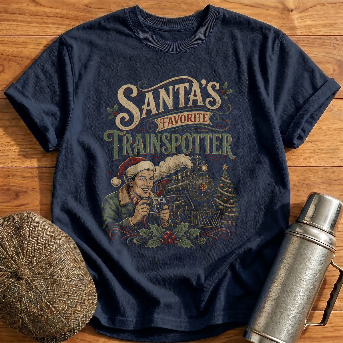 Santa's Favorite Trainspotter 19 T-Shirt - Navy
