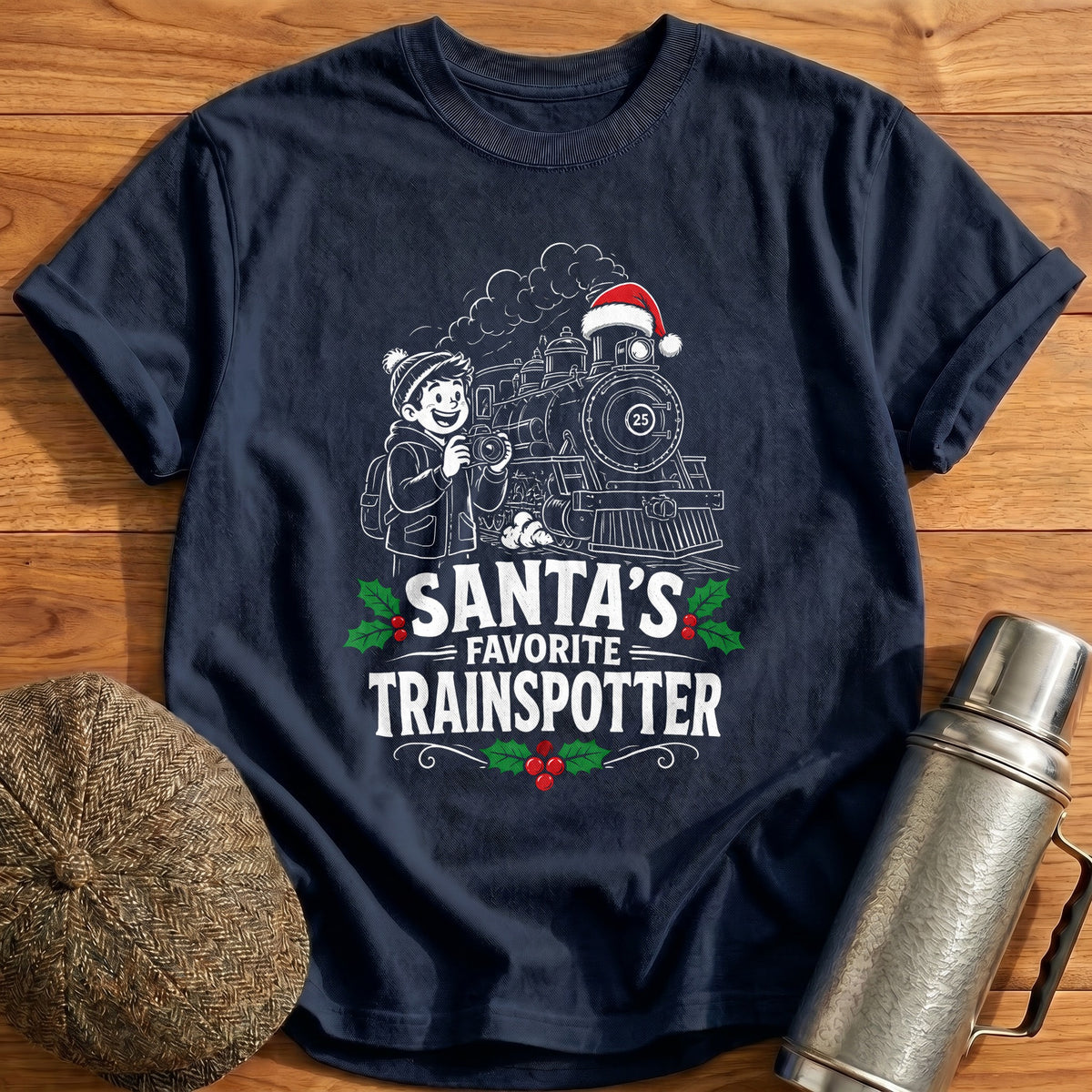 Santa's Favorite Trainspotter 66 T-Shirt - Navy