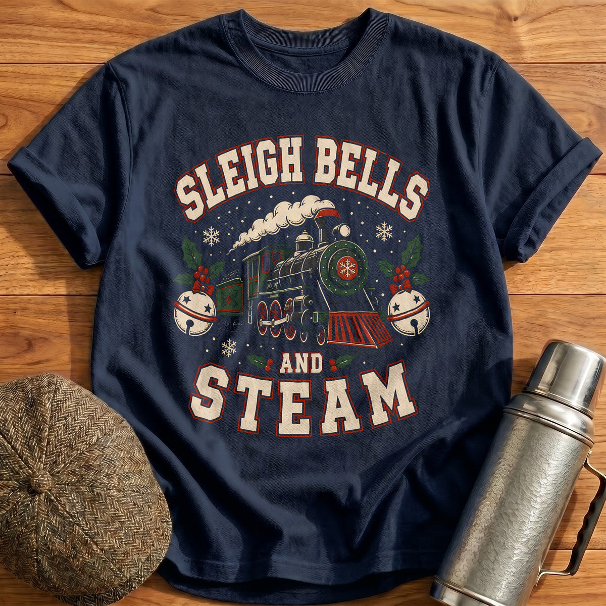 Sleigh Bells And Steam 98 T-Shirt - Navy