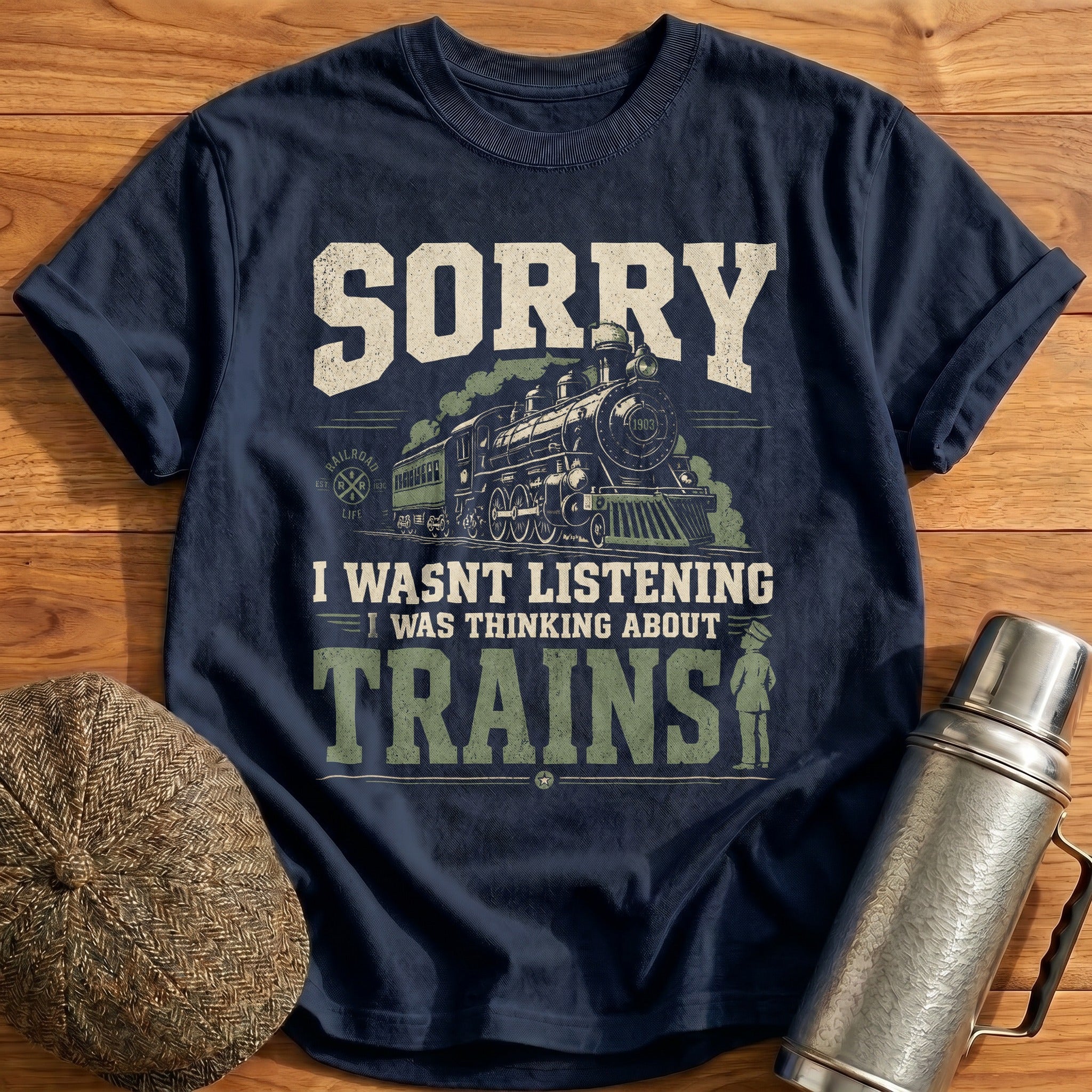Sorry I Was Thinking About Trains T-Shirt - Navy