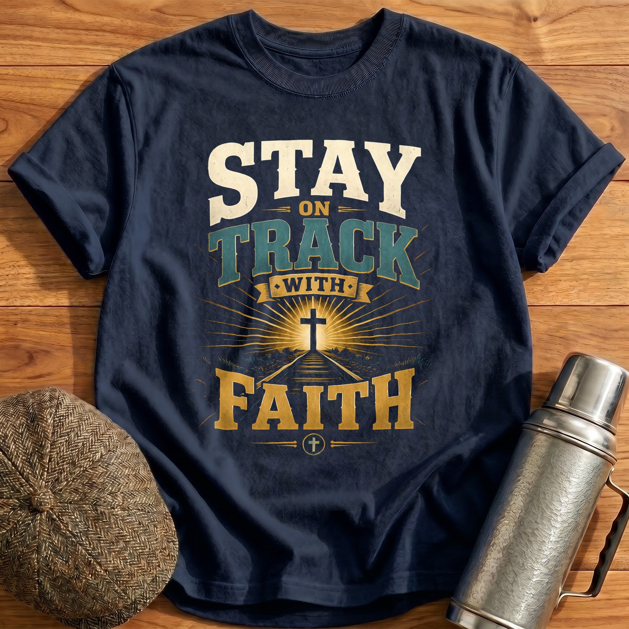 Stay On Track With Faith Religious Inspiration - Navy