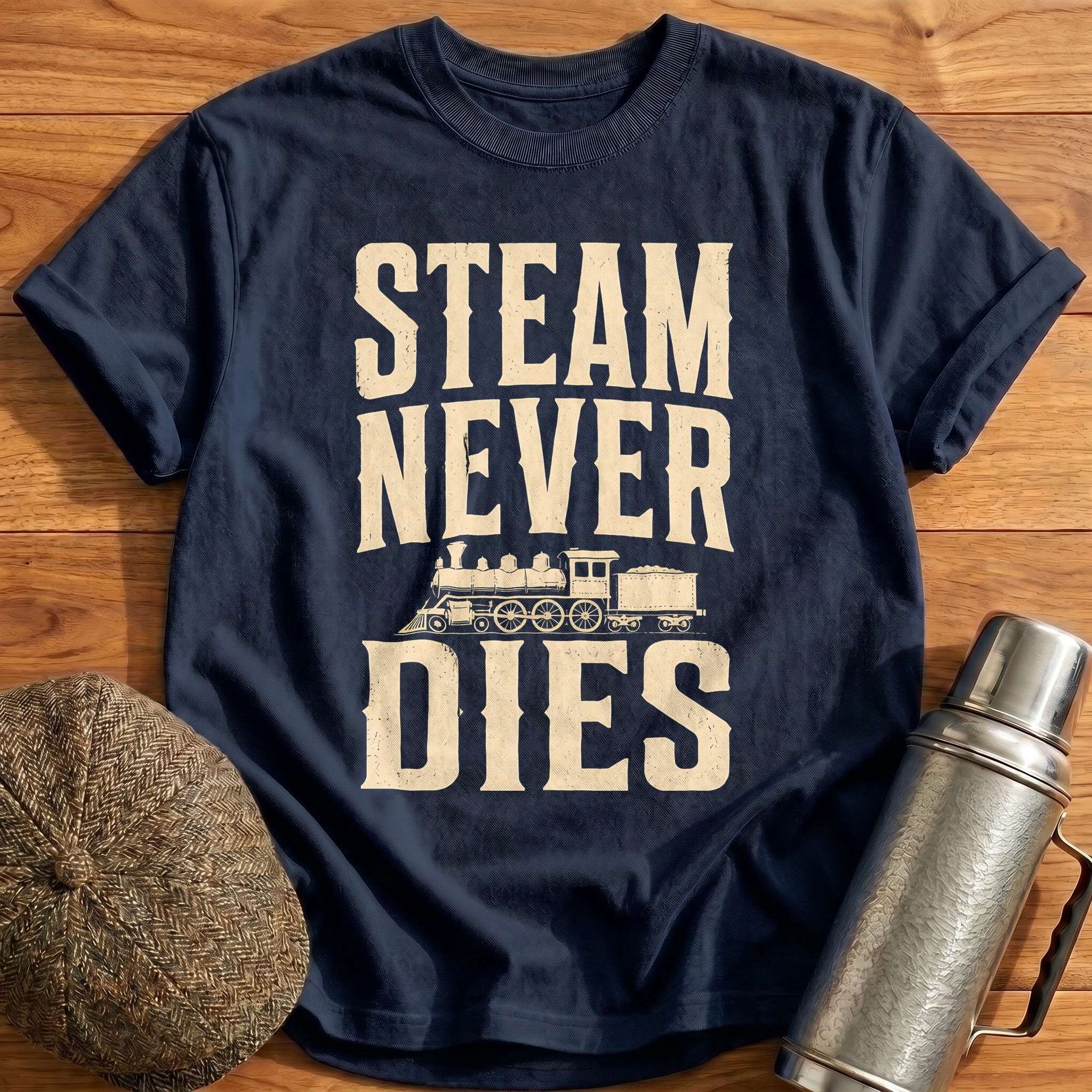 Steam Never Dies Steam Engine Train Enthusiast - Navy