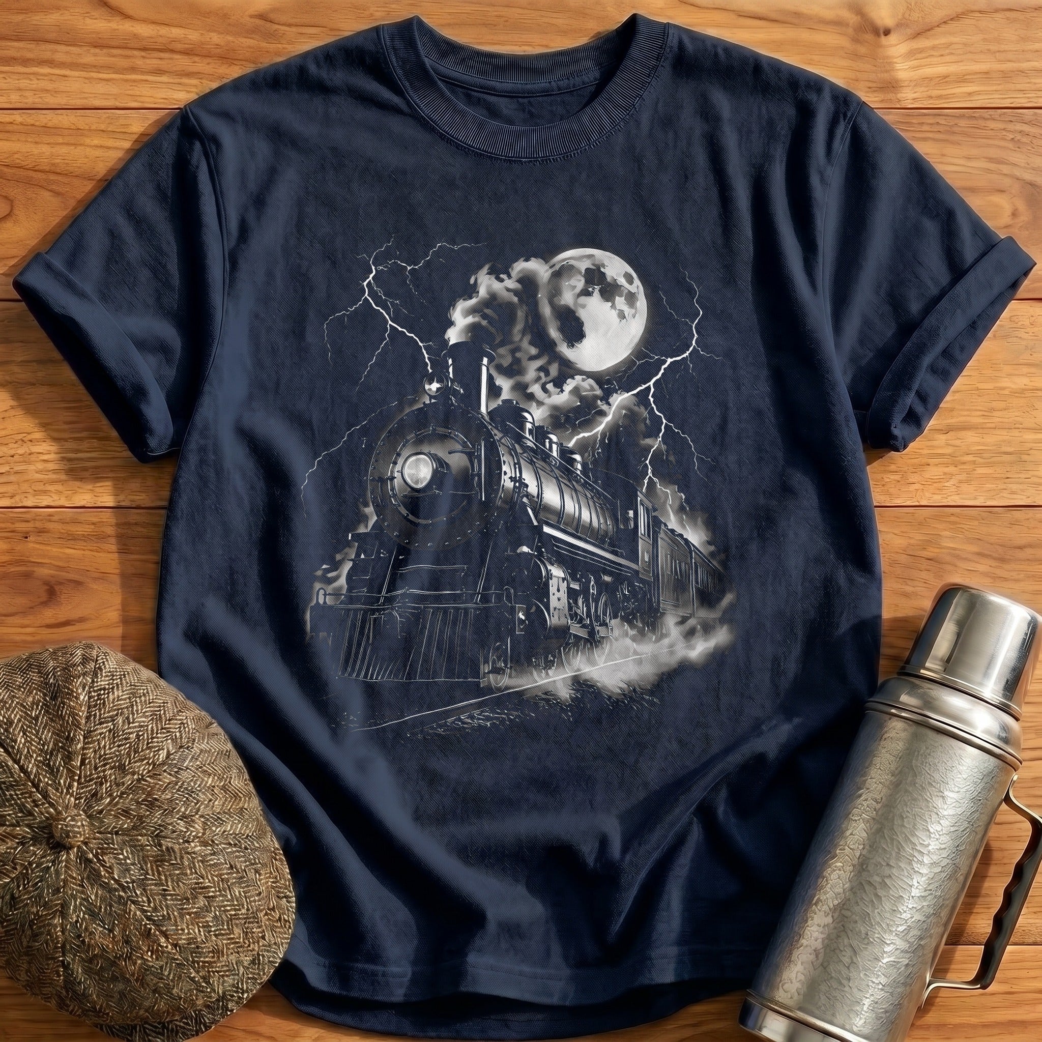 Steam Train Locomotive Moon Night - Navy