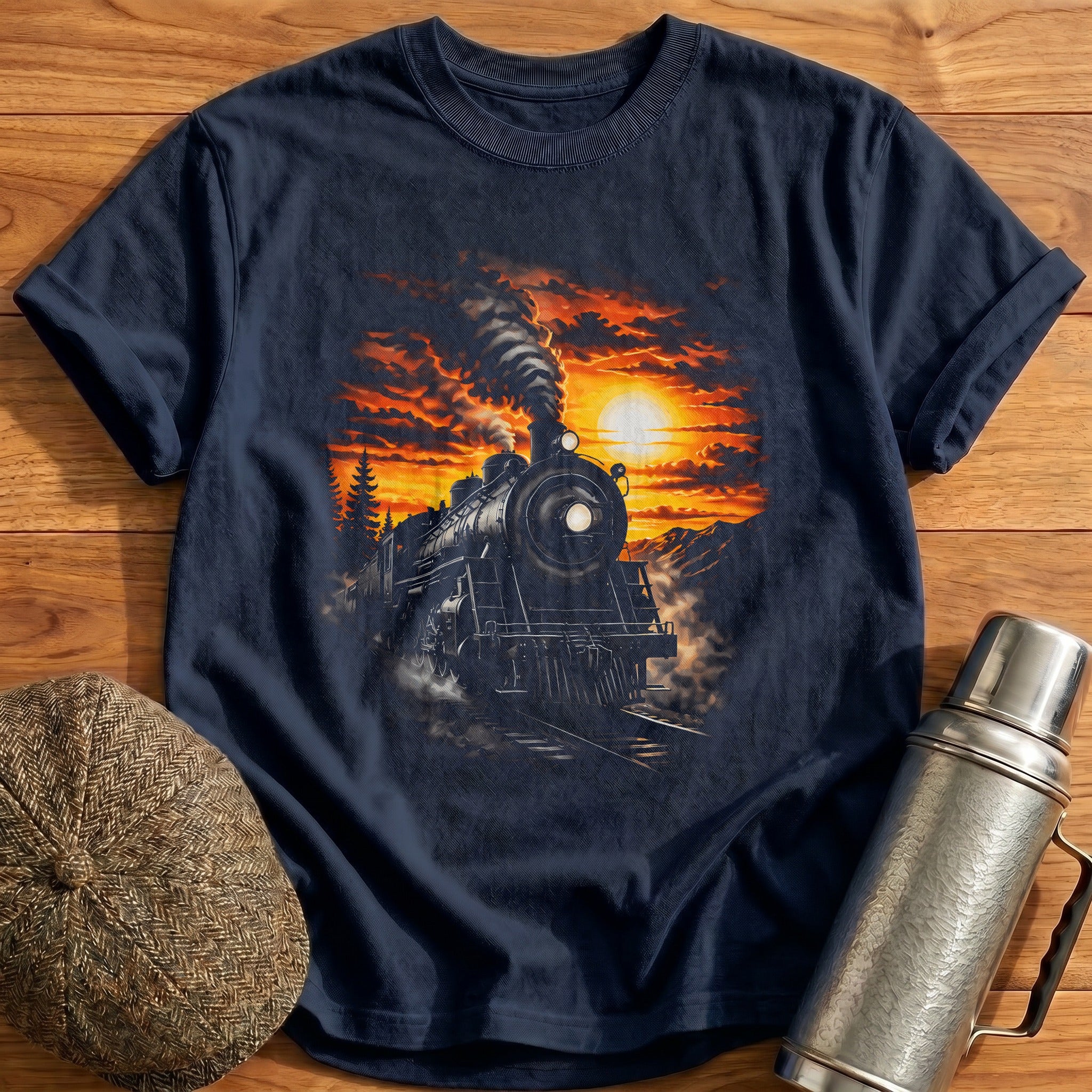Steam Train Sunset Locomotive - Navy