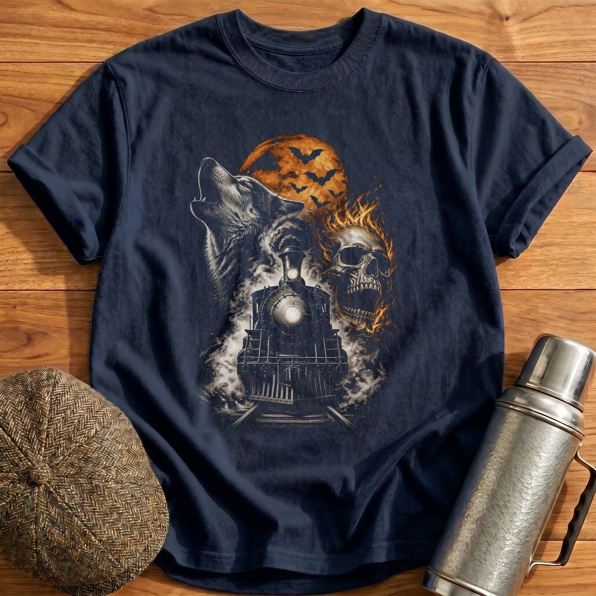 Steam Wolf Flaming Skull 91 - Navy