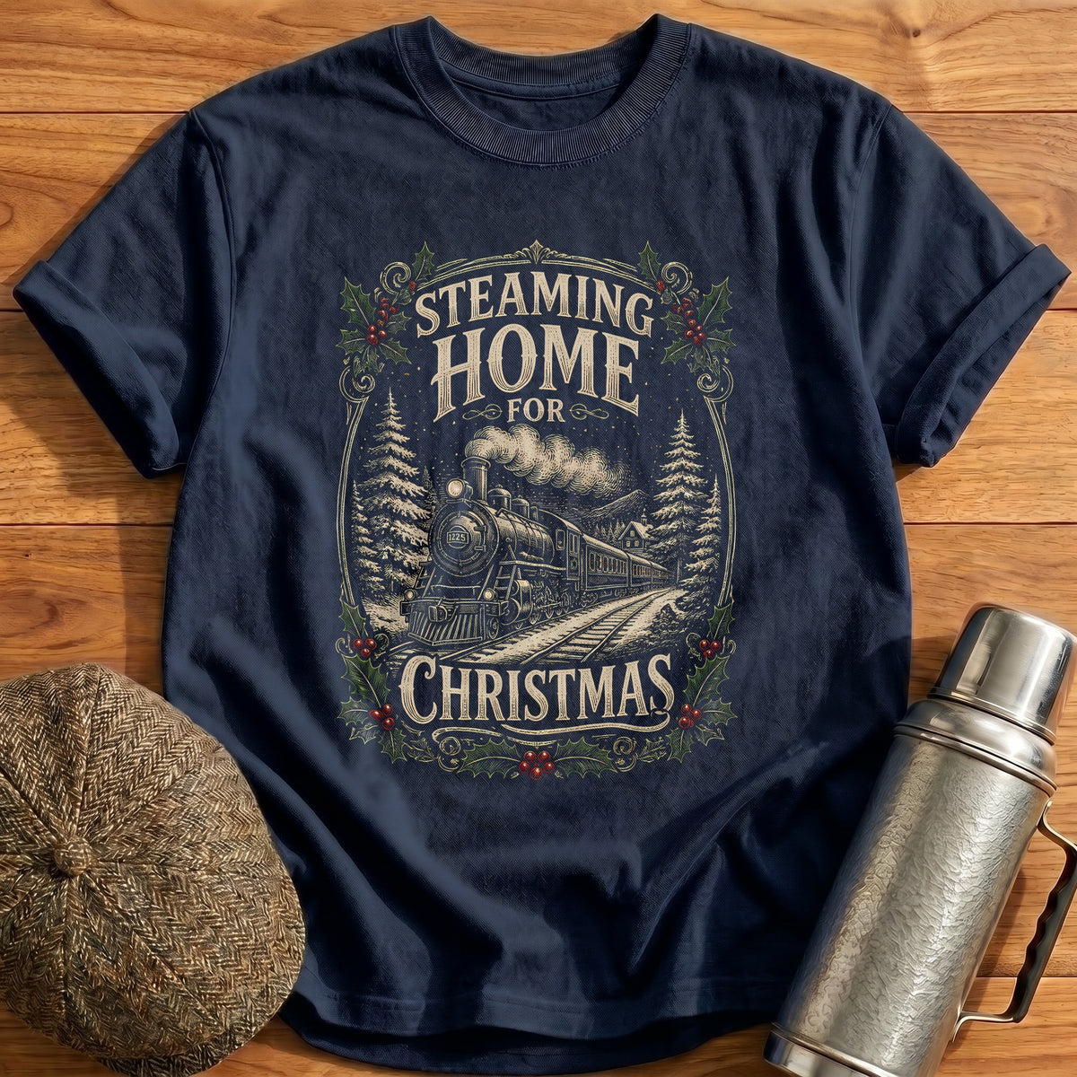 Steaming Home For Christmas 74 T-Shirt - Navy