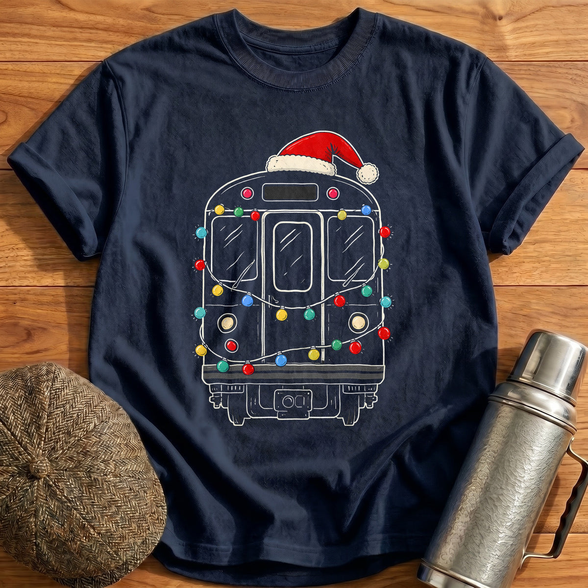 Subway Train Christmas Lights 14 T-Shirt - Navy