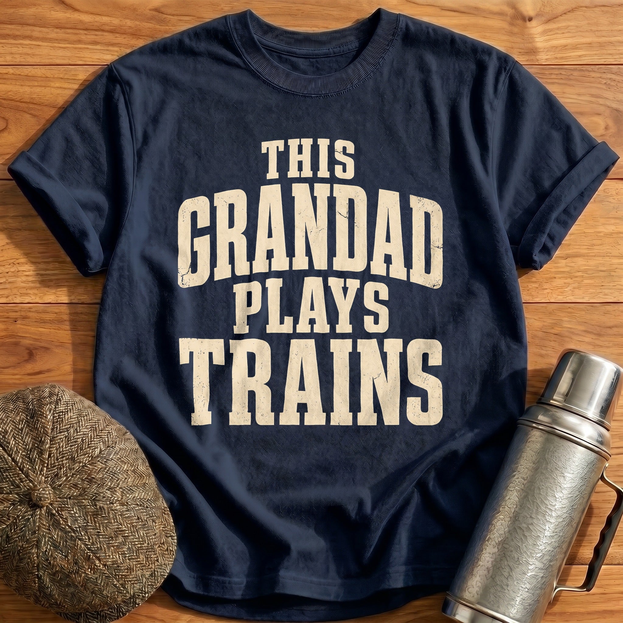 This Grandad Plays Trains Railroad Grandpa Funny - Navy