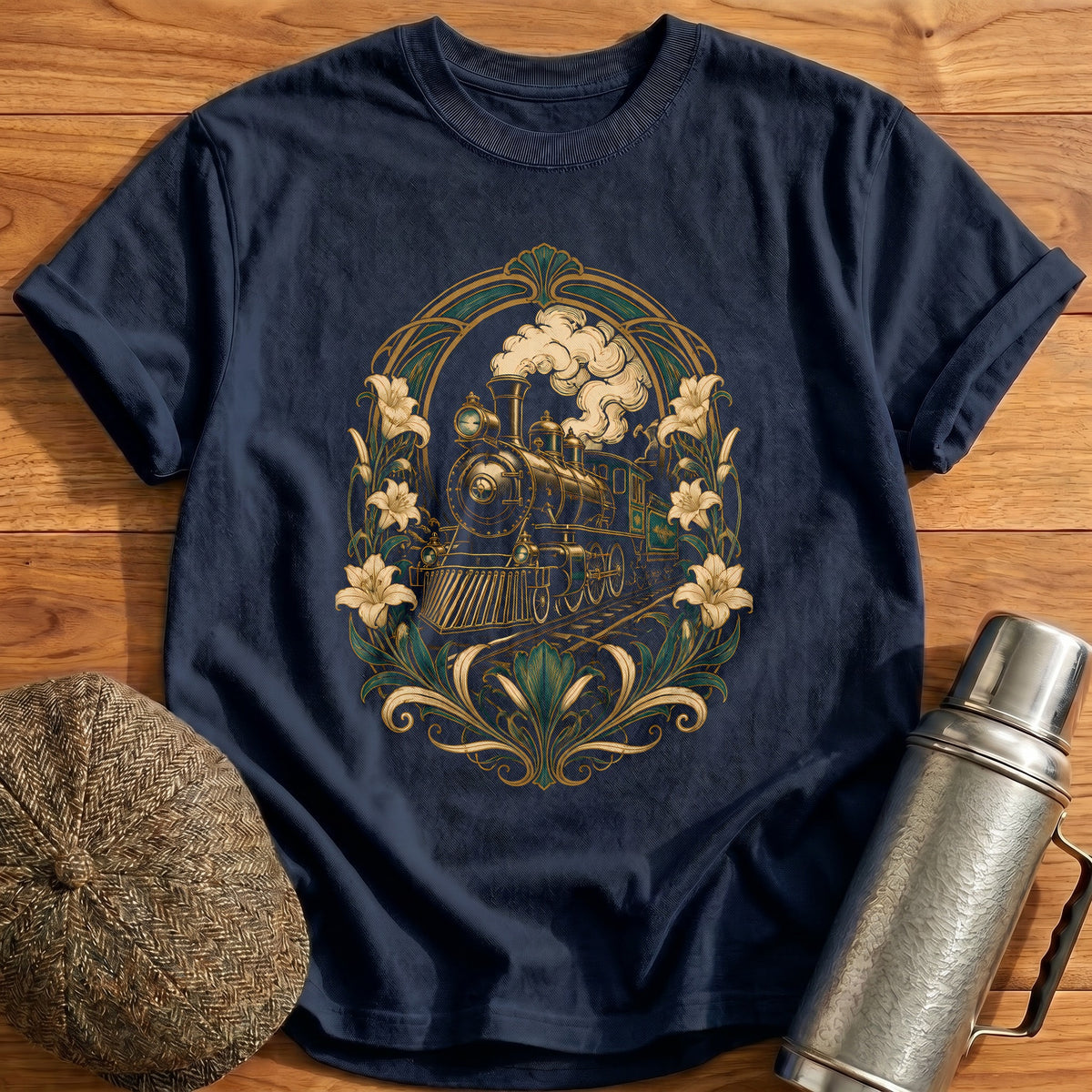 Train Art Nouveau 42 T-Shirt - Navy