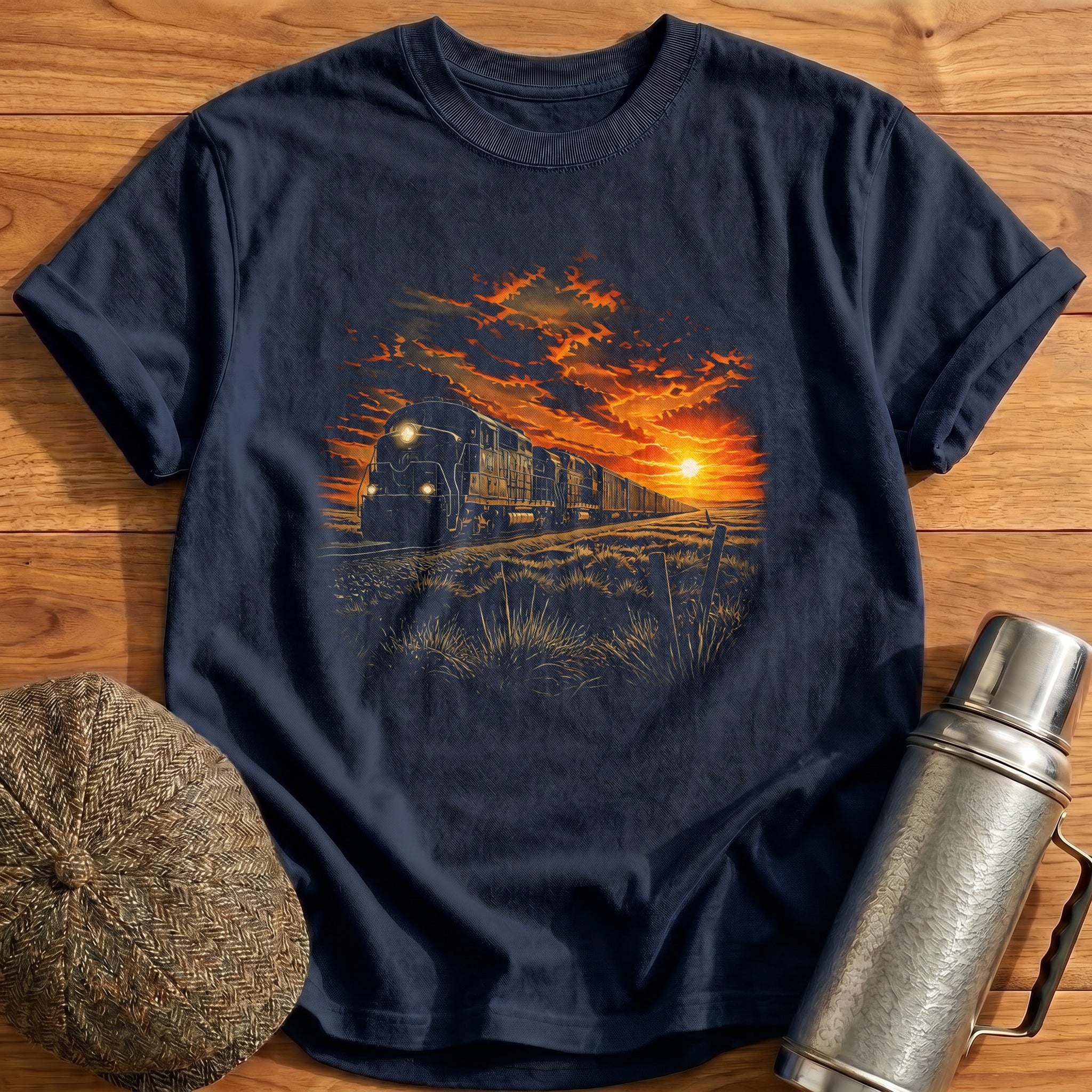 Train Sunset Railroad Enthusiast - Navy