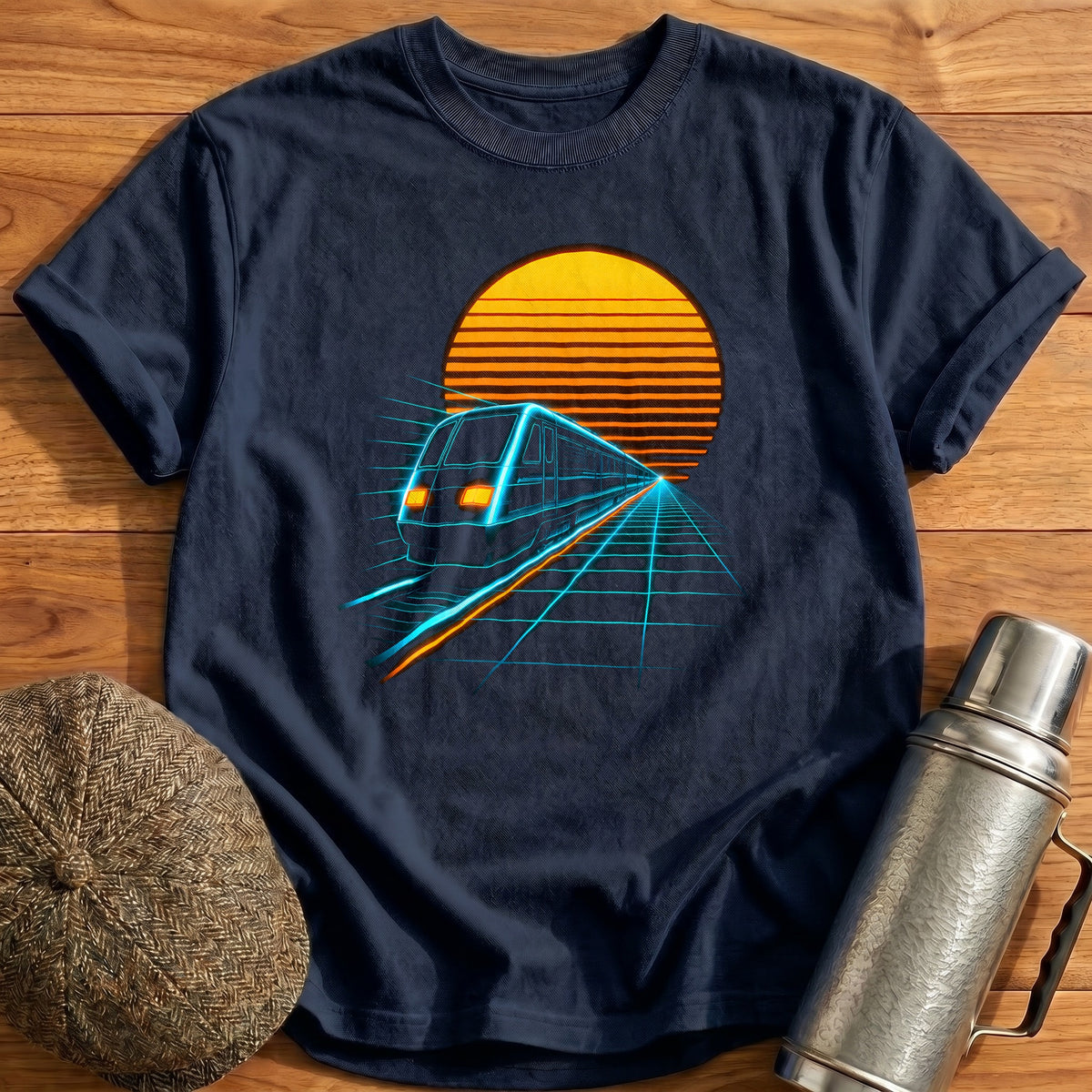 Train Synthwave 18 T-Shirt - Navy