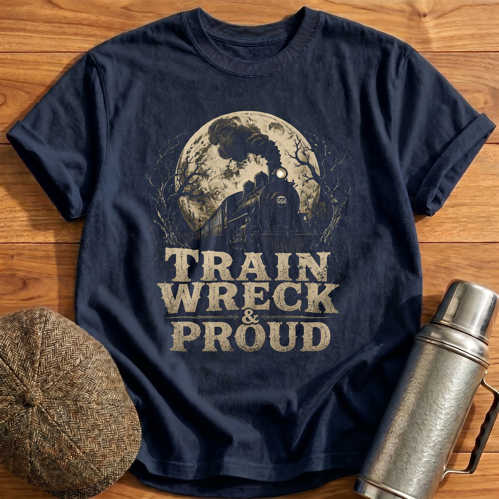 Train Wreck And Proud Locomotive Gothic Funny - Navy