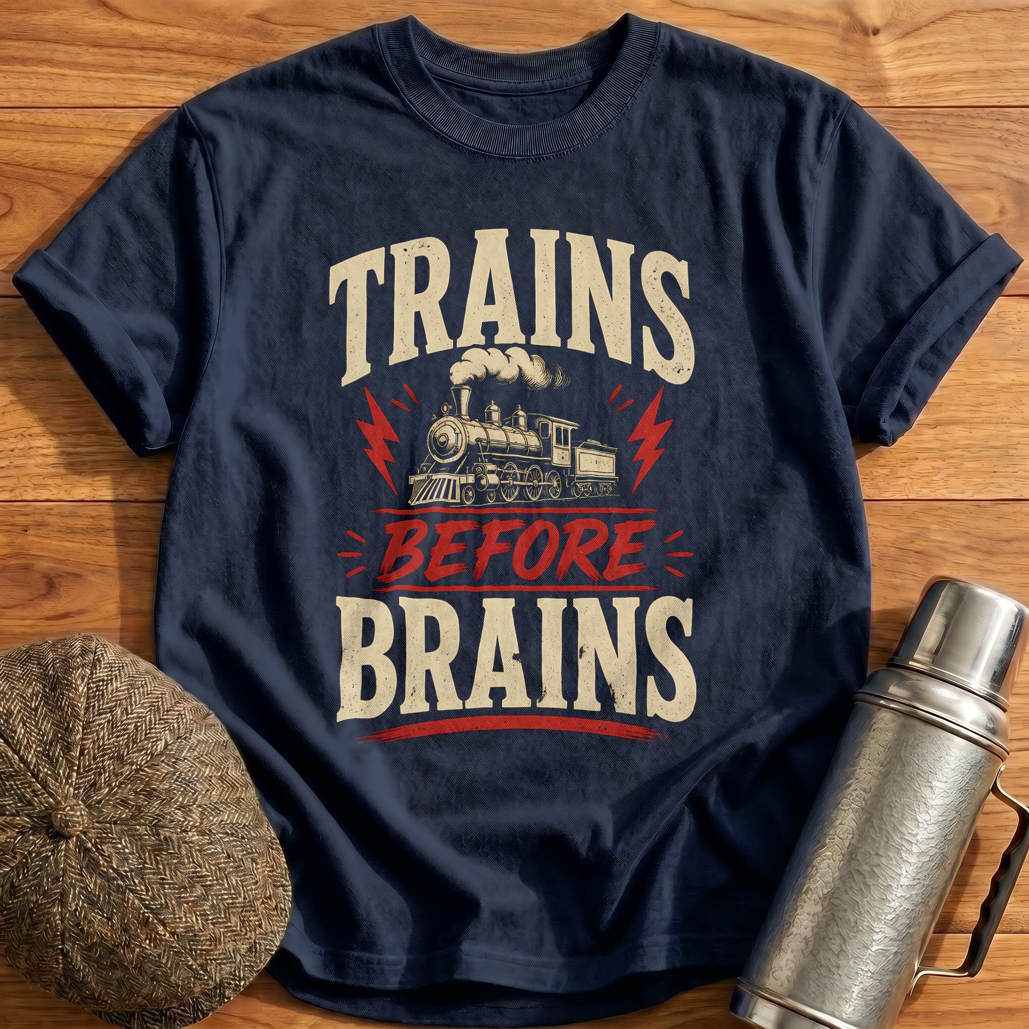 Trains Before Brains T-Shirt - Navy