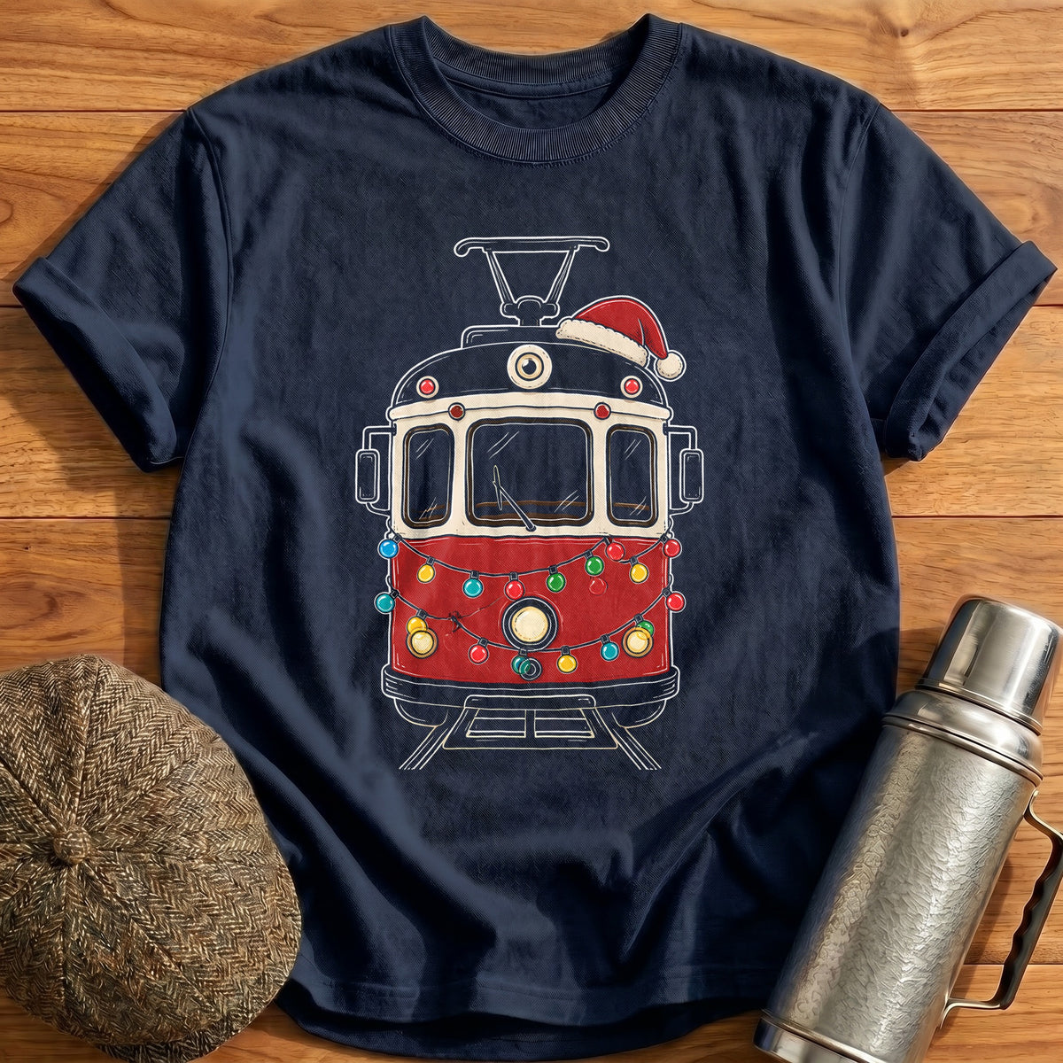 Tram Christmas Lights 15 T-Shirt - Navy