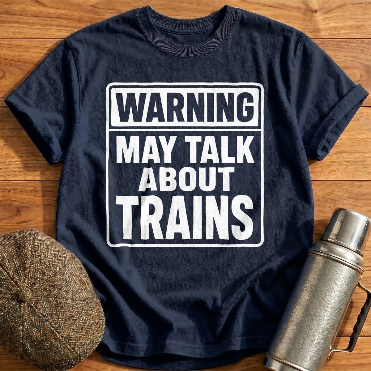 Warning May Talk About Trains 28 Kids T-Shirt - Navy