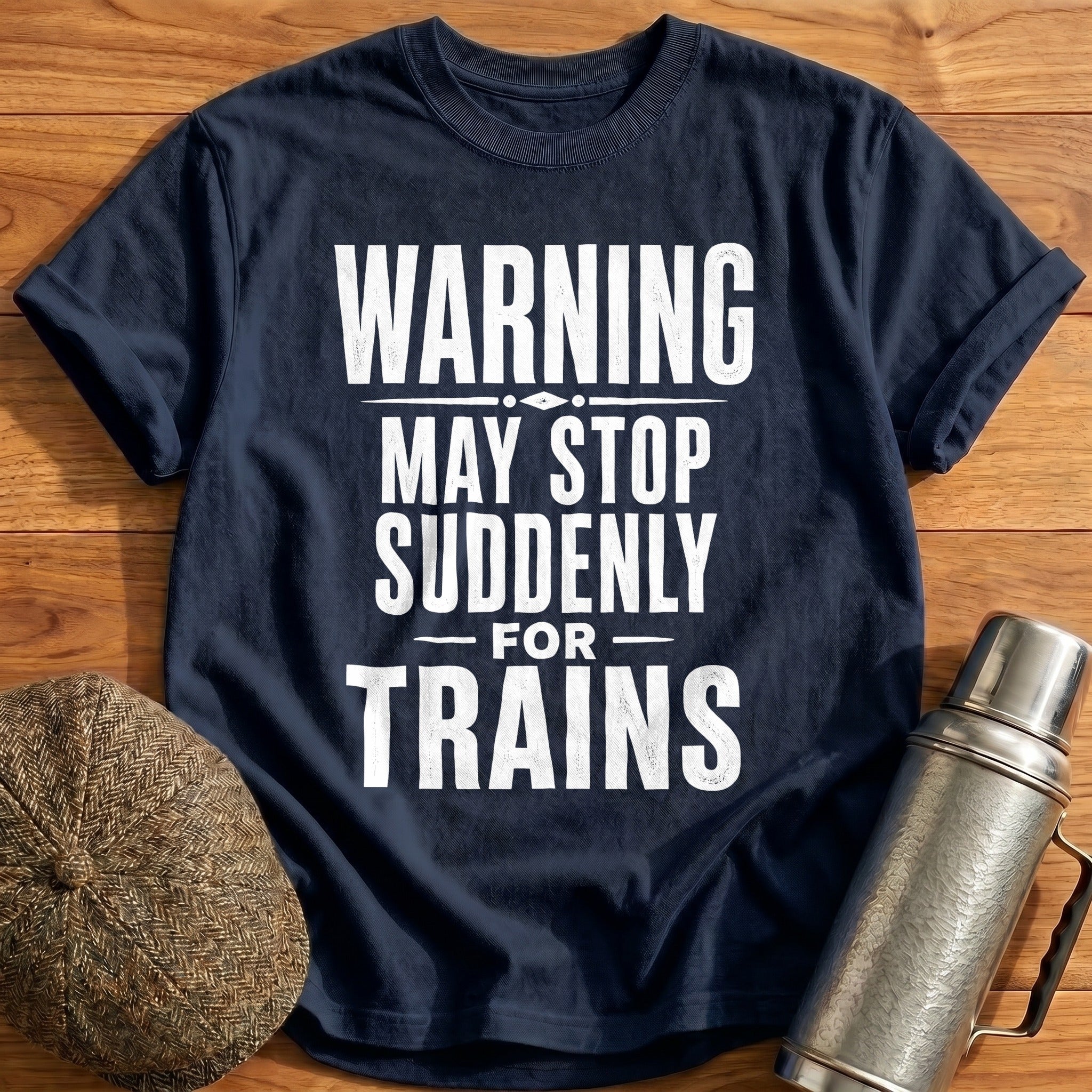 Warning Stop For Trains 74 T-Shirt - Navy