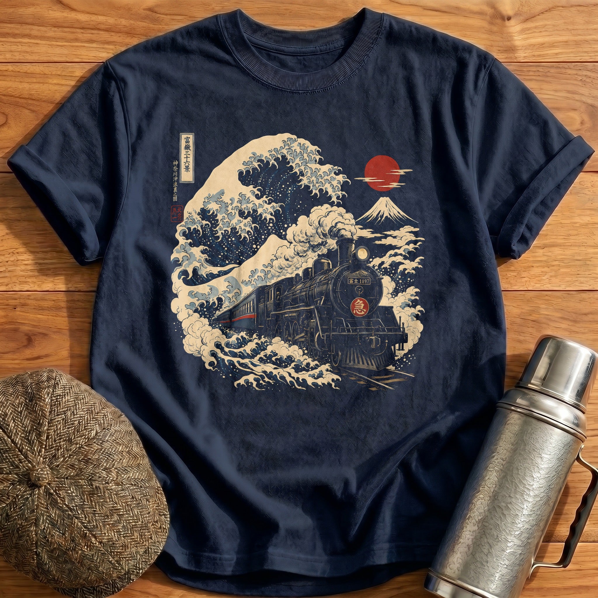 Wave Train Journey Ukiyo E - Navy