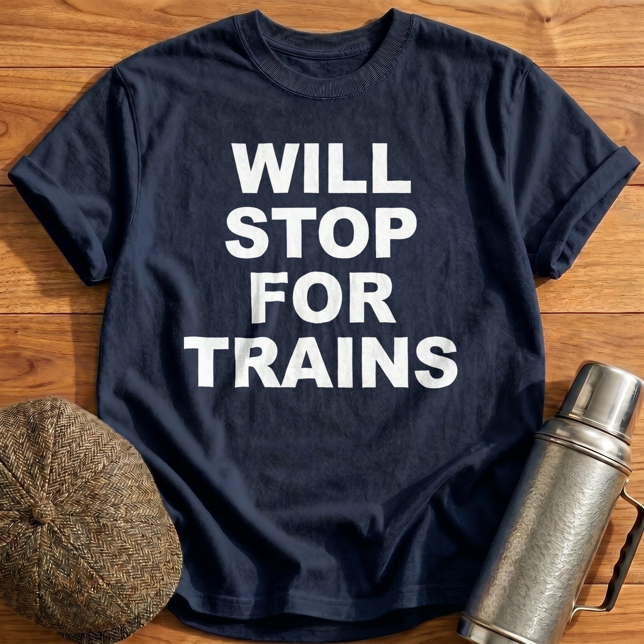 Will Stop For Trains T-Shirt - Navy
