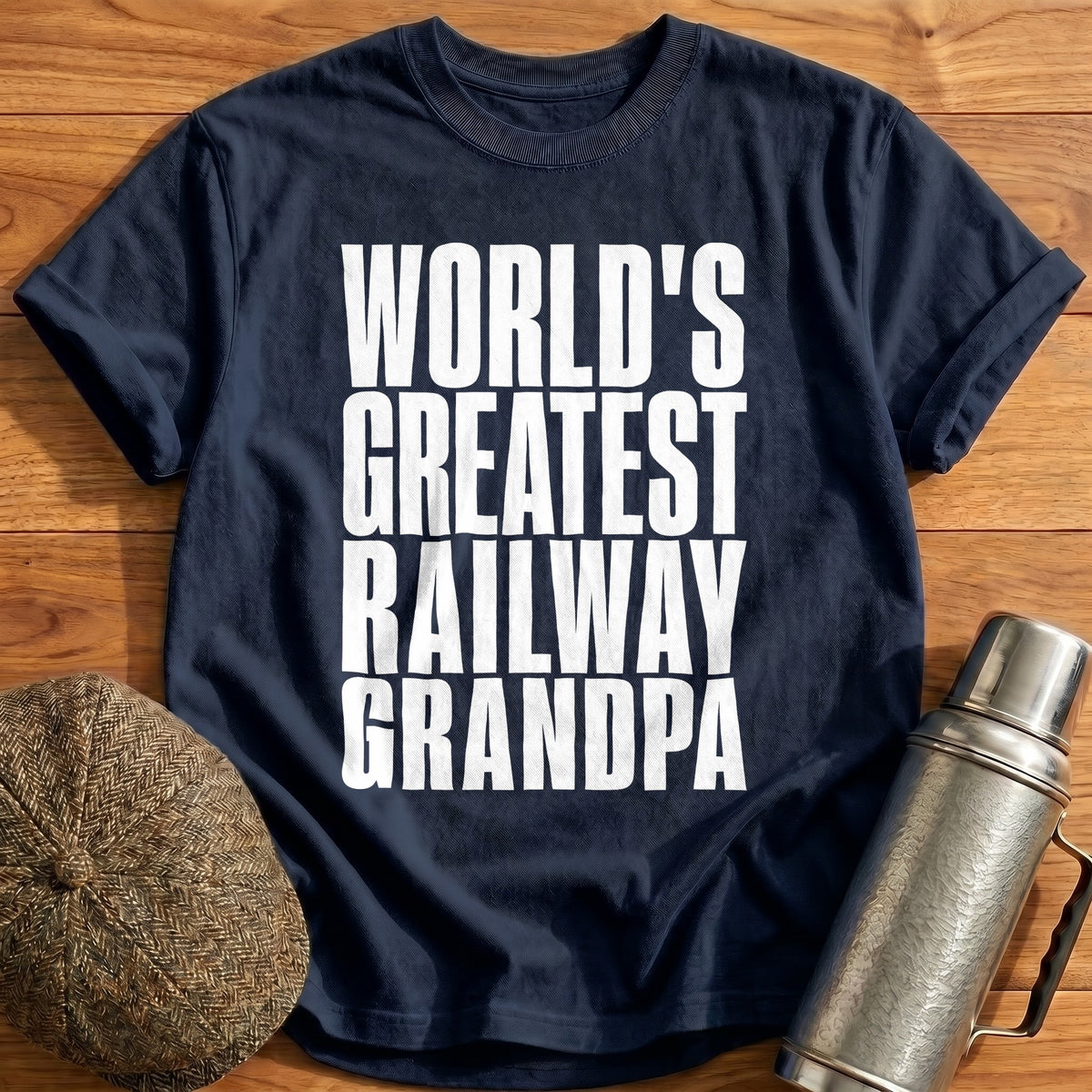 World's Greatest Railway Grandpa 90 T-Shirt - Navy
