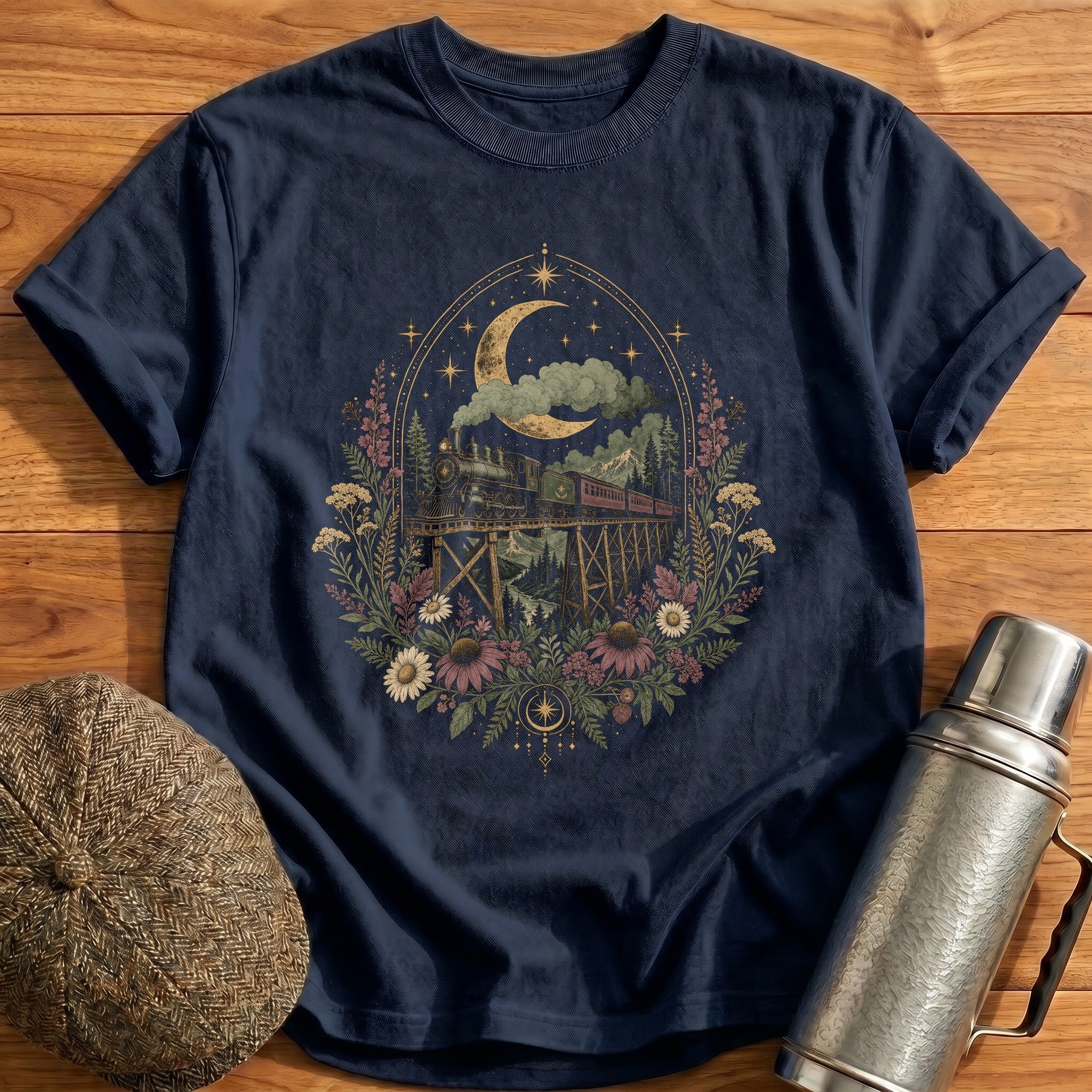 Celestial Train Crescent T-Shirt - Navy