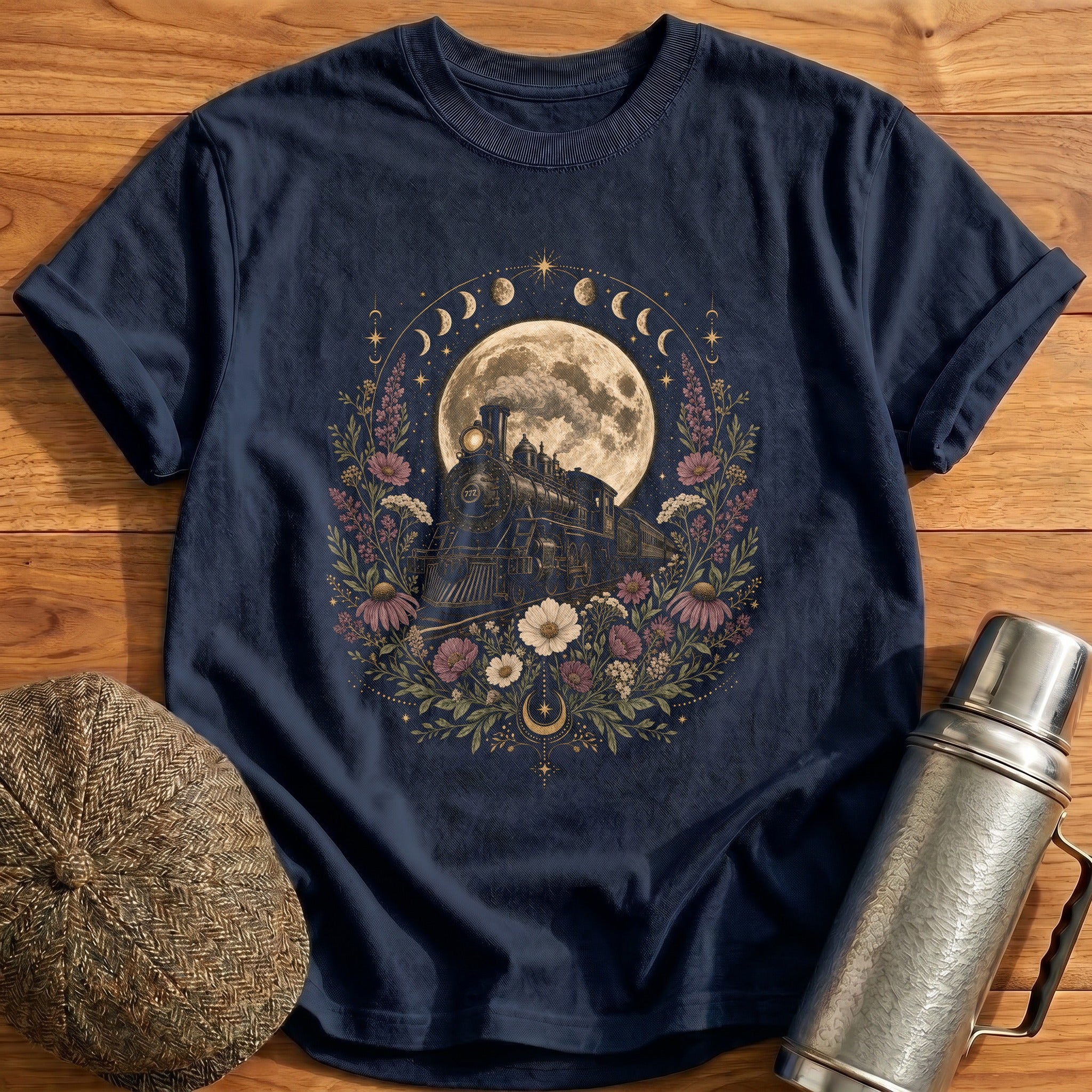 Celestial Train Full Moon T-Shirt - Navy